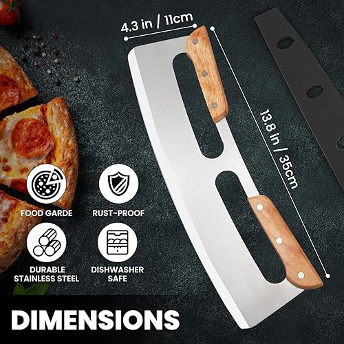 Vista 4 de SCHVUBENR Cortador de pizza de 14 pulgadas con tapa grande, cortador de pizza de acero inoxidable afilado con asas de madera, rueda de cortador