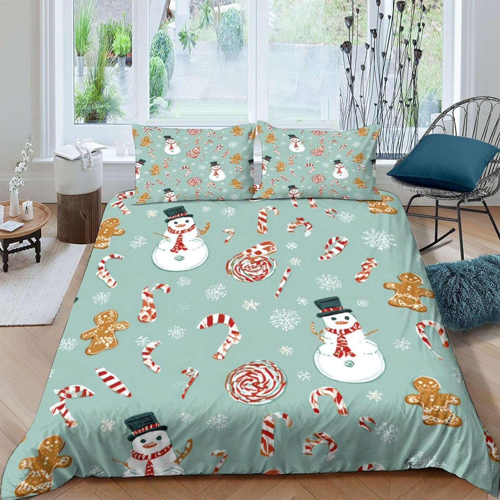 Ctjqhvkz Style-8 3D Printed Snowman Christmas Fitted Sheet Microfiber Soft Candy Cane Gingerbread Mattress Cover For Bedroom Guest Room Winter Decor Single（135X200cm）