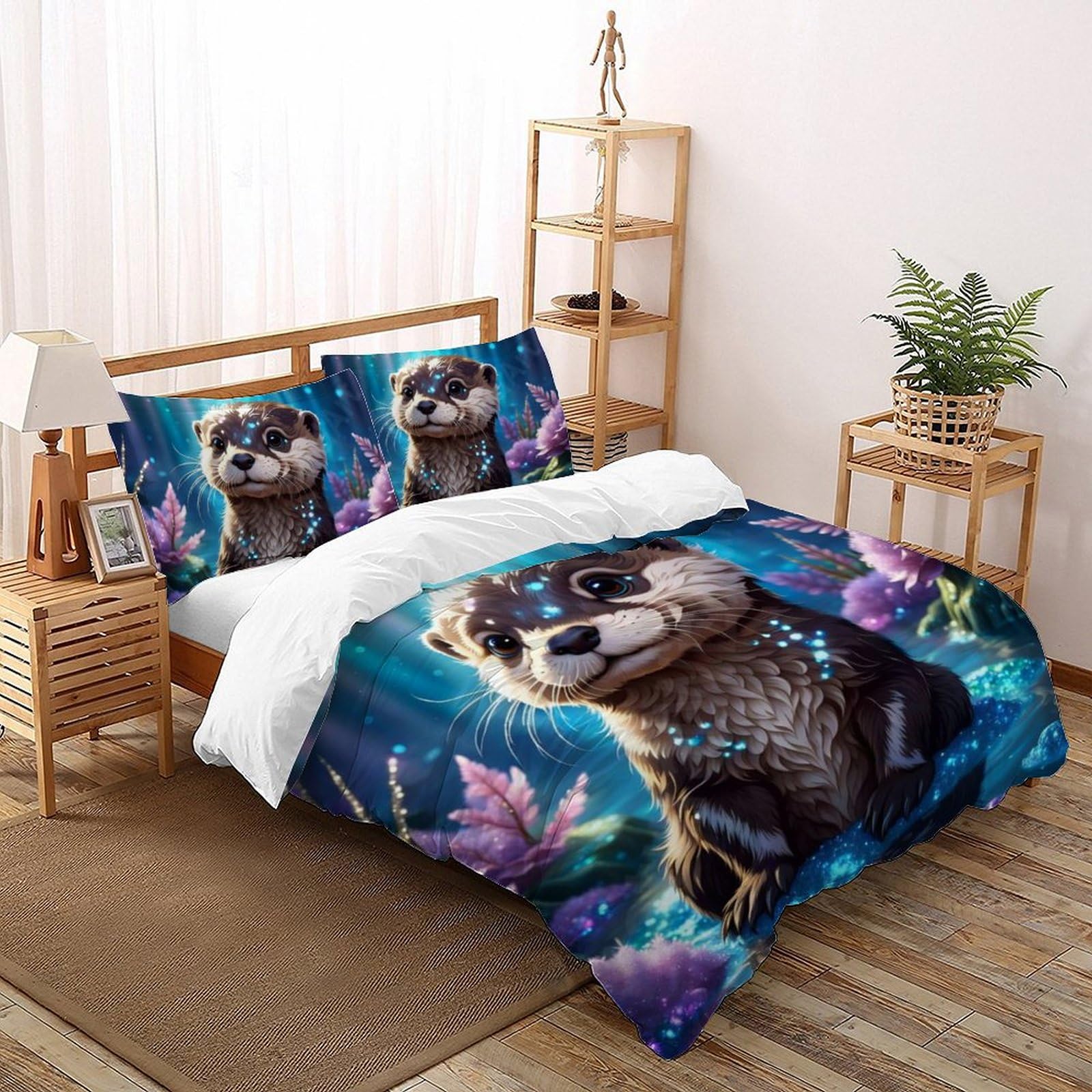 Housse de couette 200x200cm imprimé 3D animaux land microfibre zipper