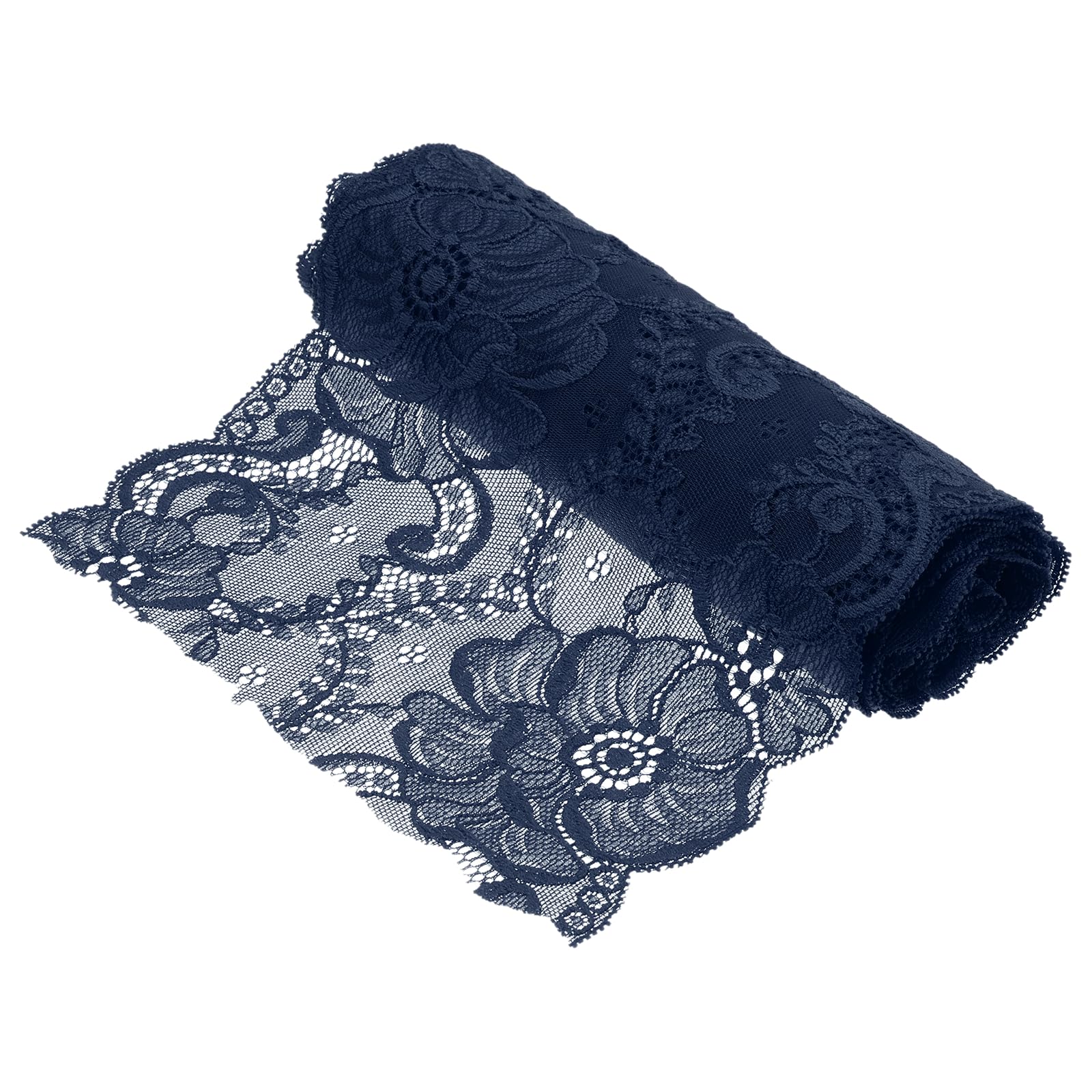 sourcing map 7.1 Inch Wide 2 Yard Lace Ribbon Floral Pattern Navy Blue Lace Trim Ribbon for DIY Crafts, Gift Wrapping, Bouquets, Wedding Decor, and Sewing Making