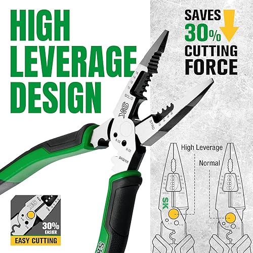 Miniatura 6 de SK Alicates de punta larga multiusos de 8 pulgadas, alicates de punta de aguja, 7 en 1, construcción de acero CR-V premium, mango ergonómico