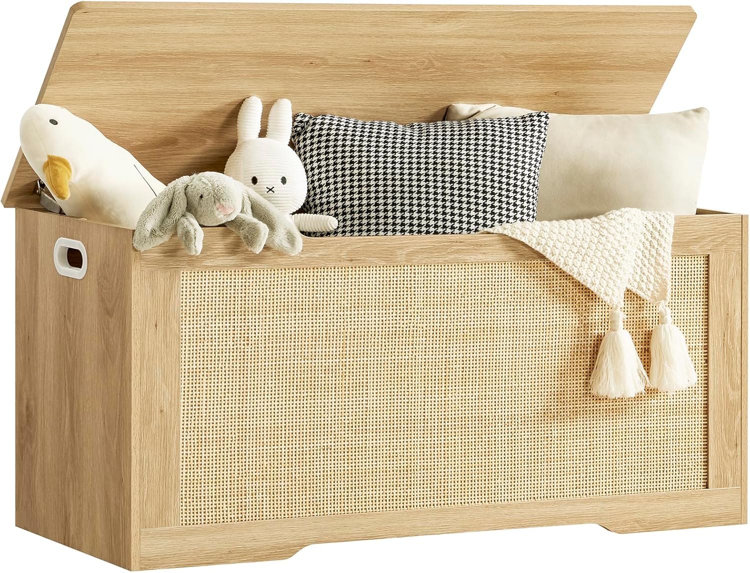 USIKEY 39.4" Natural Storage Chest Toy Box Bench with 2 Safety Hinges, 220lb Capacity for Bedroom, Living Room, Entryway