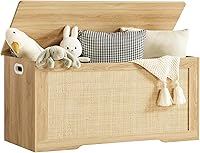 USIKEY 39.4" Natural Storage Chest Toy Box Bench with 2 Safety Hinges, 220lb Capacity for Bedroom, Living Room, Entryway