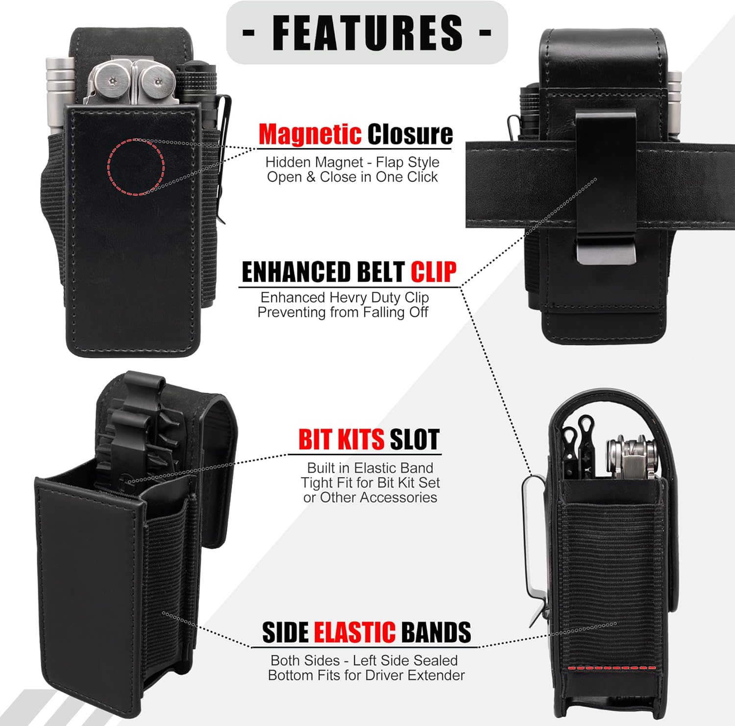 Multitool Holster with Belt Clip for Men, Faux Leather Multitool Sheath for Belt, Pocket Organizer for Work, Fits for Leatherman, SOG, Gerber Tools, Black - Image 5