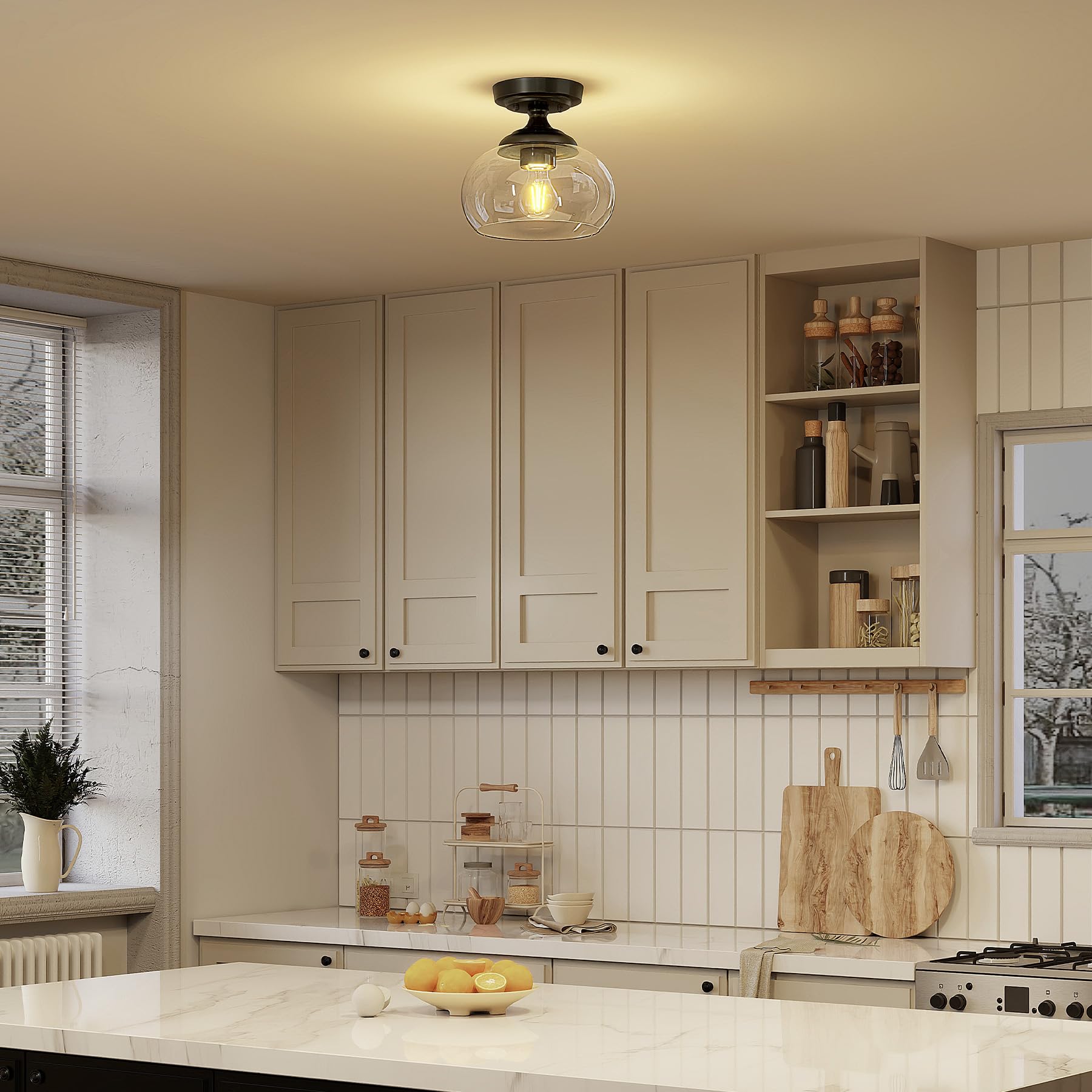 Lámpara de techo industrial semiempotrada, lámpara de techo de 8.3 pulgadas con pantalla de vidrio transparente, iluminación de granja para pasillo, cocina, dormitorio, entrada, lámpara de 7
