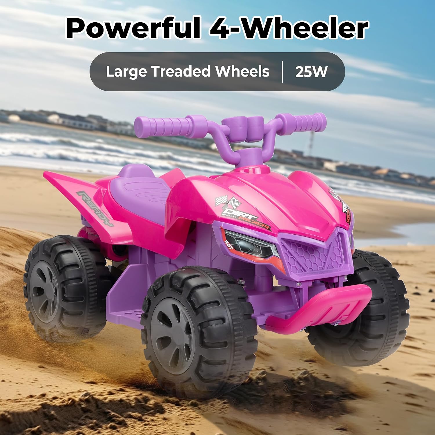 Pink 6V Kids Ride-On Quad with LED Lights and Music