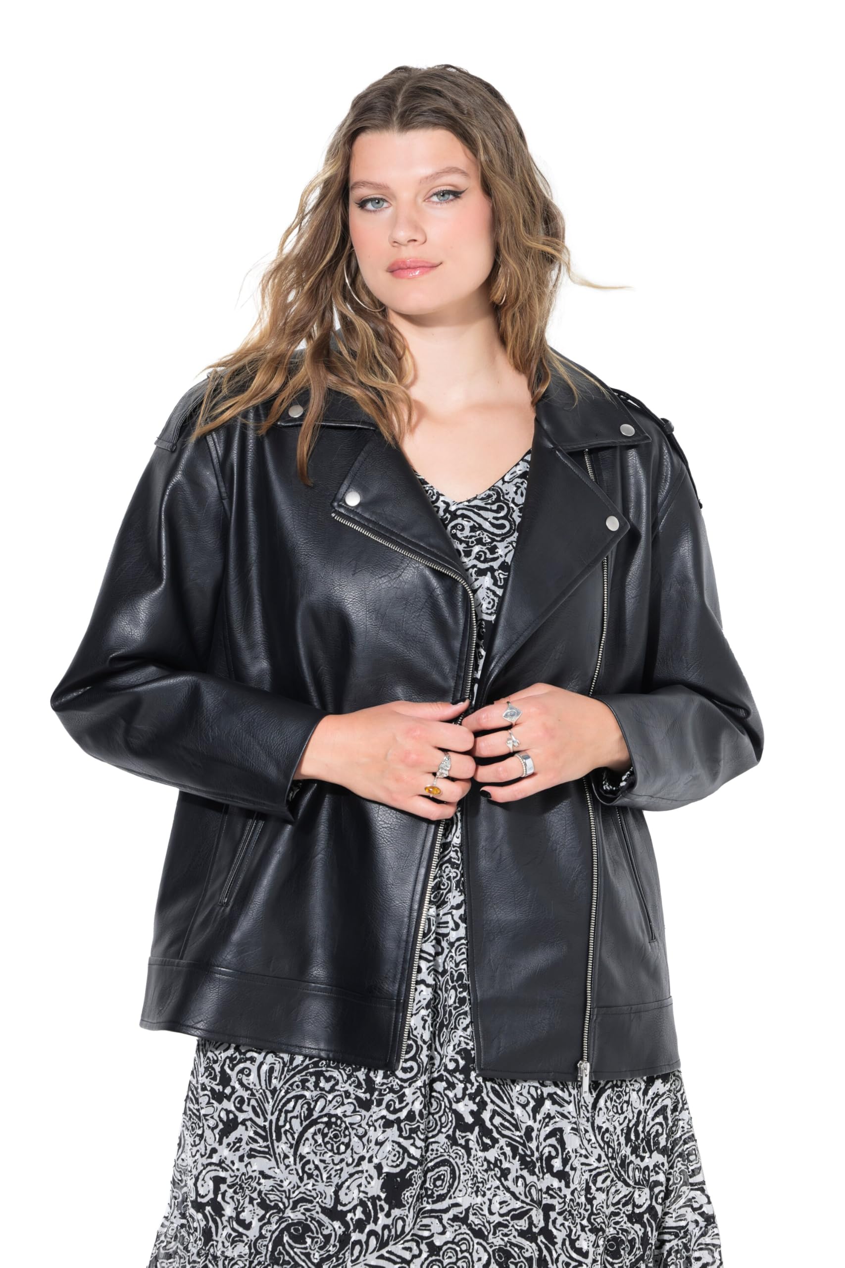 Studio Untold Damen große Größen Übergrößen Plus Size Bikerjacke, Lederoptik, Oversized, Zipper 844811