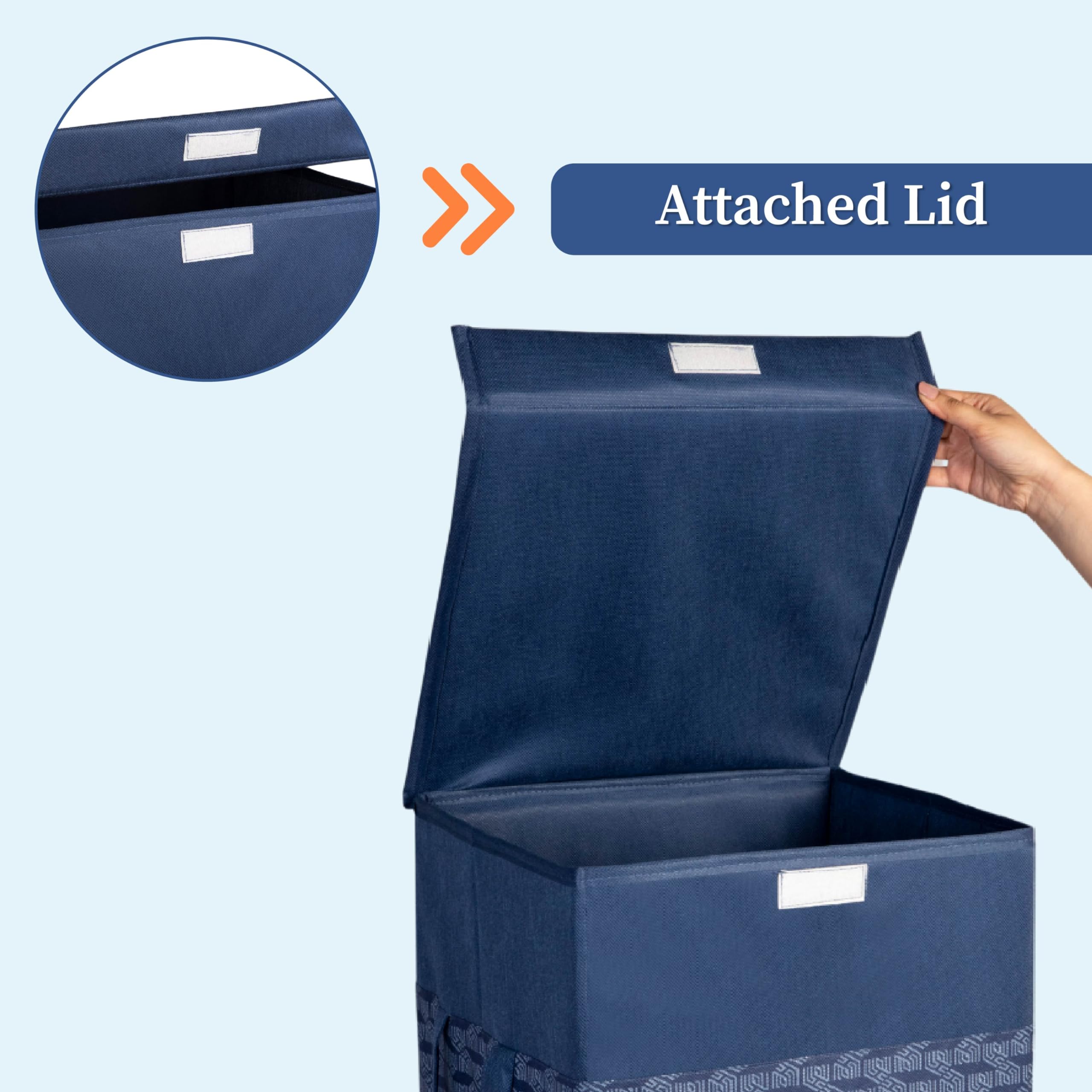 HomeStrap Printed Foldable Laundry Bag/Bin Basket With Lid With Front Handle (75 Litres | Navy Blue)(Polypropylene), 59 cm, 35.6X35.6 cm 4