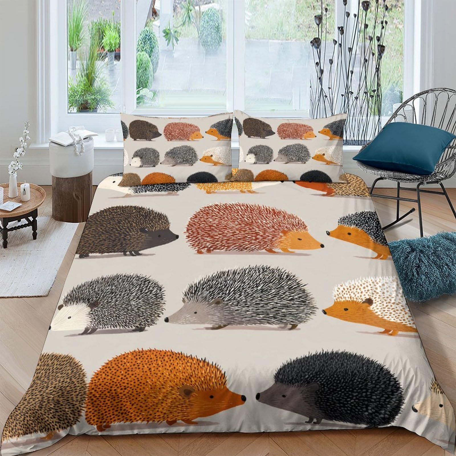 Ctjqhvkz Style-9 3D Printed Hedgehog Pattern Fitted Sheet Microfiber Soft Breathable Woodland Animal Bed Cover For Bedroom Guest Room Decor Single（135X200cm）