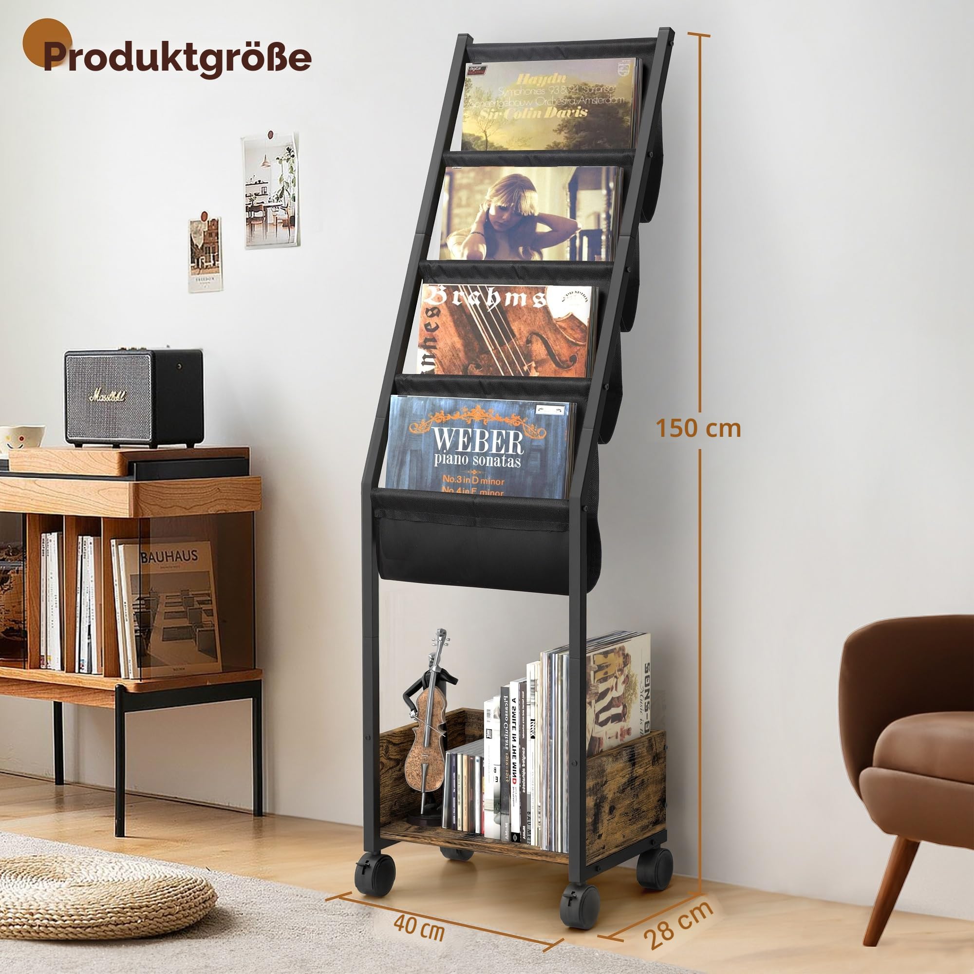 Schallplattenständer Vinyl Schallplattenhalter Bis zu 150 Alben Schallplatten Aufbewahrung Mit 4 -Tier Schallplattenhalter für Vinyl-Schallplatten, Plattenspieler Ständer Beistelltisch Nachttisch