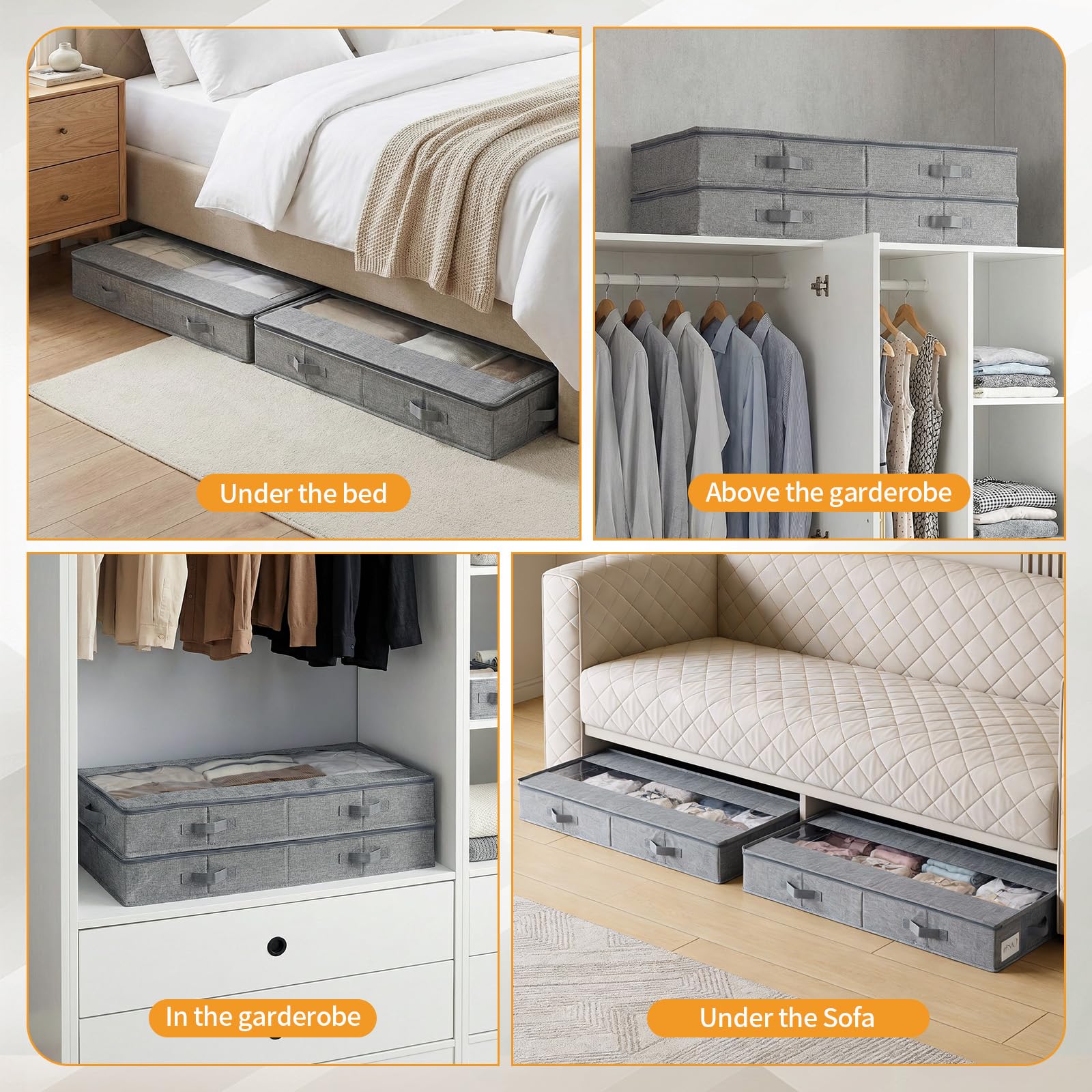 GARPROVM Caja de almacenamiento estable para debajo de la cama, juego de 3 unidades, 85 x 40 x 12 cm, forma estable, con cremallera central, almacenamiento para edredones, ropa, ropa de cama, mantas