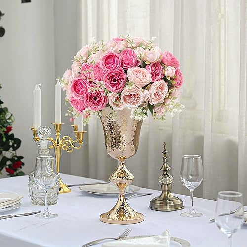 Miniatura 4 de Flores artificiales de seda, ramo de peonías sintéticas rosas, 4 paquetes de arreglos florales para decoración de casa de campo, hogar, mesa de
