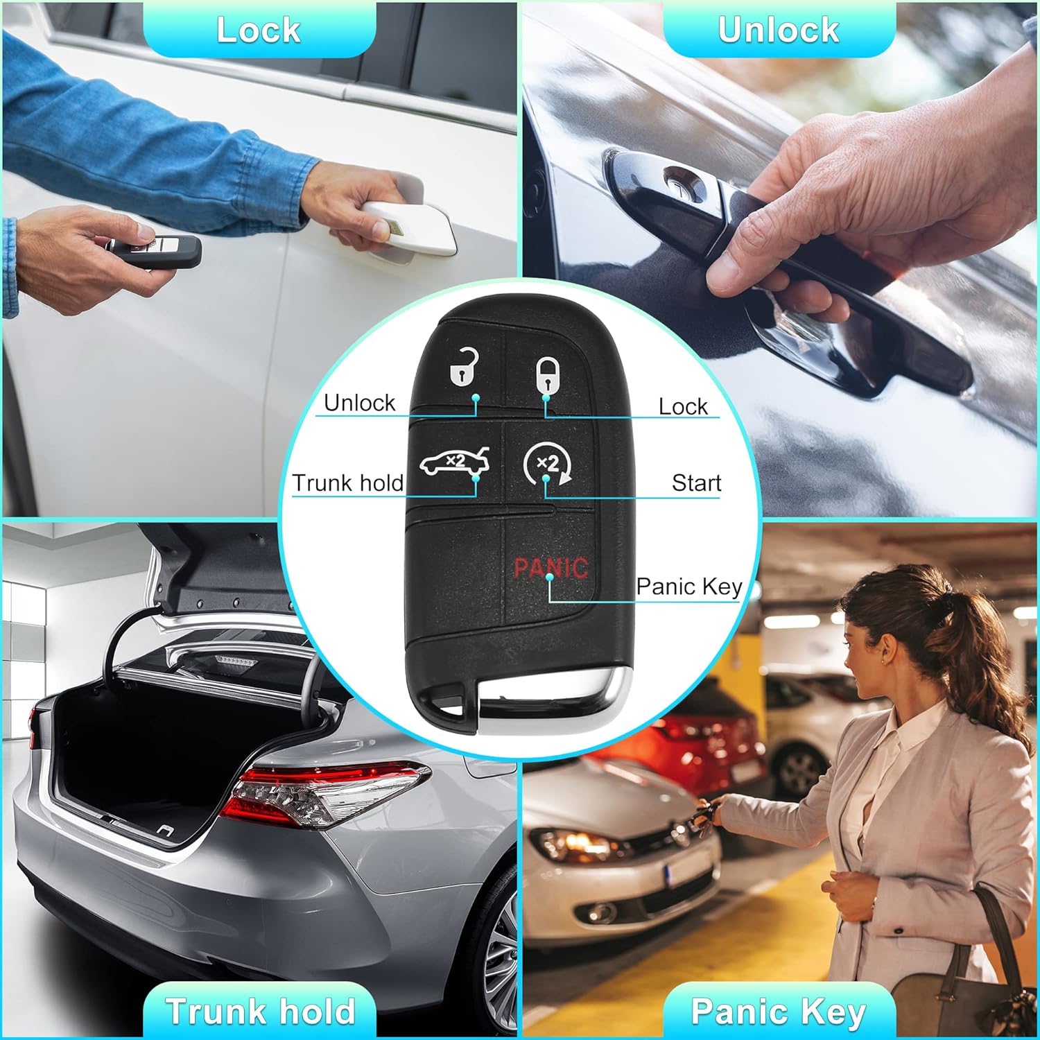 X AUTOHAUX 2pcs 433MHz M3M-40821302 Replacement Keyless Entry Remote Car Key Fob for Chrysler 300 2019-2022 for Chrysler 200 2015-2017 5 Buttons with Door Key 4A Chip