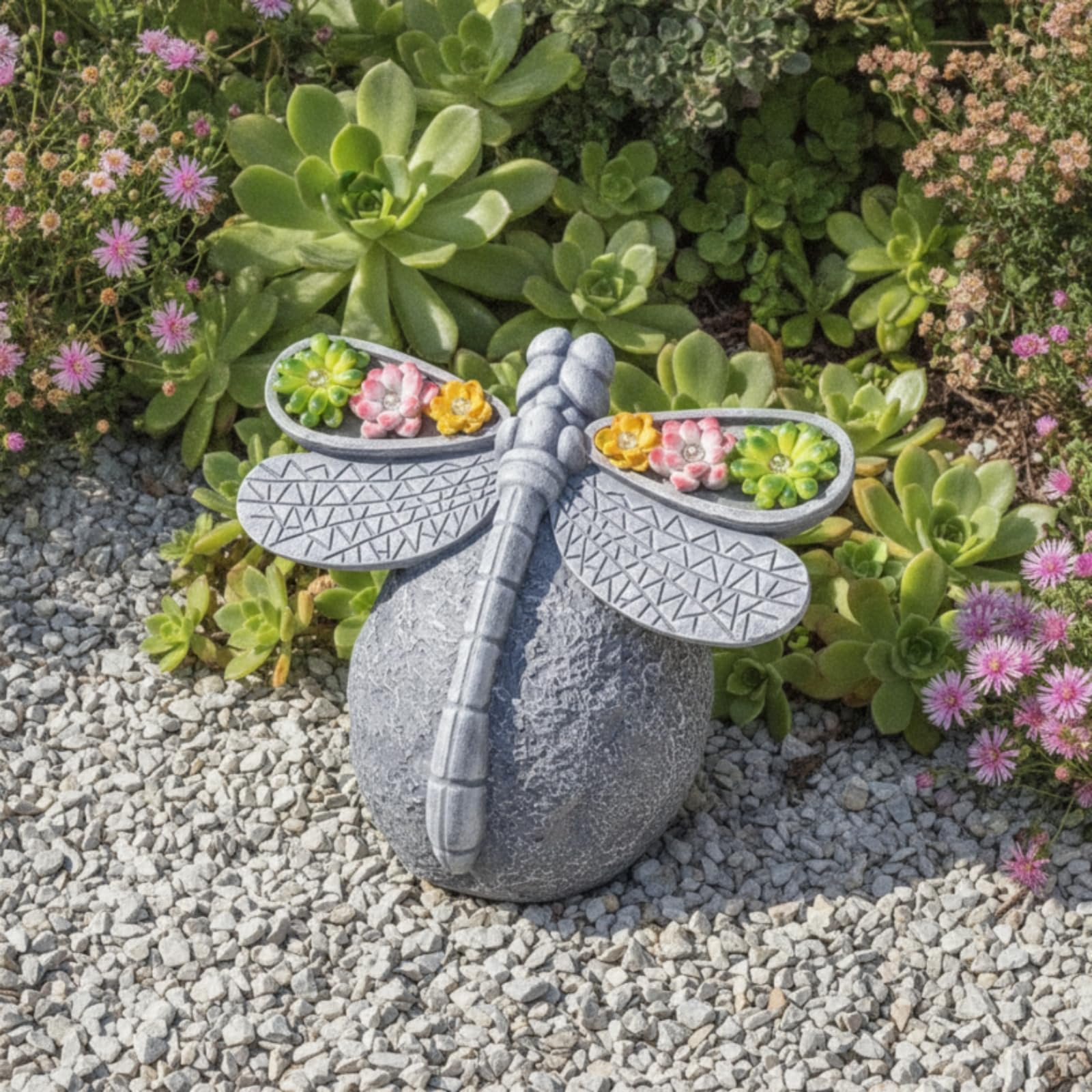 Colcolo Lampada Decorativa in Resina Solare da Giardino Statua Scultura Figura con Accenti Floreali Appendici Motivo Rilievo Ricarica Diurna Adatta a Prato Patio Cortile Aiuole, Grigio Pietra