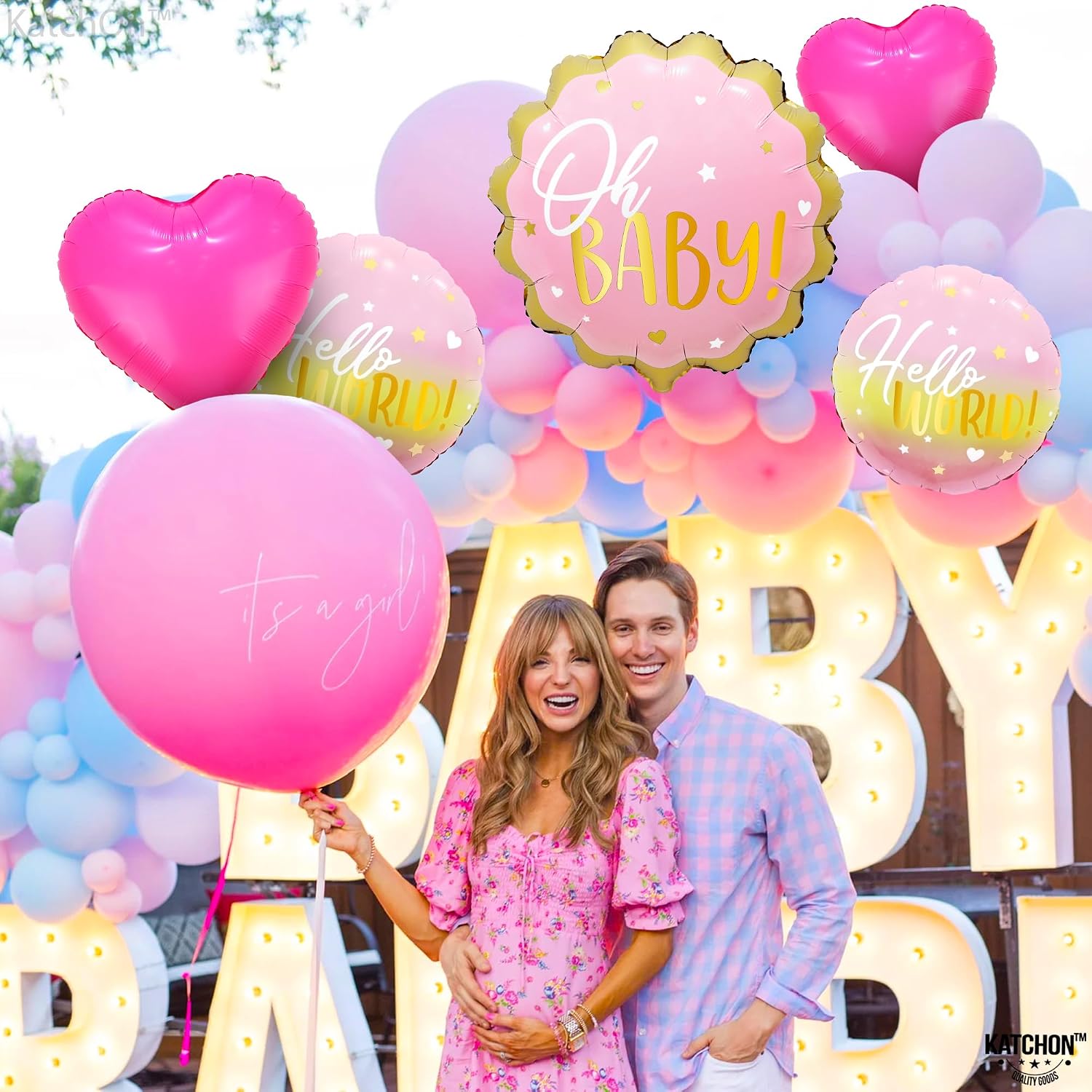 KatchOn, Oh Baby Balloons Set - Pack of 5 | Its A Girl Balloon | Pink Hello World Baby Balloons for Welcome Home Baby Girl Decorations | Baby Shower Balloons for Girl | Baby Girl Balloons Decorations