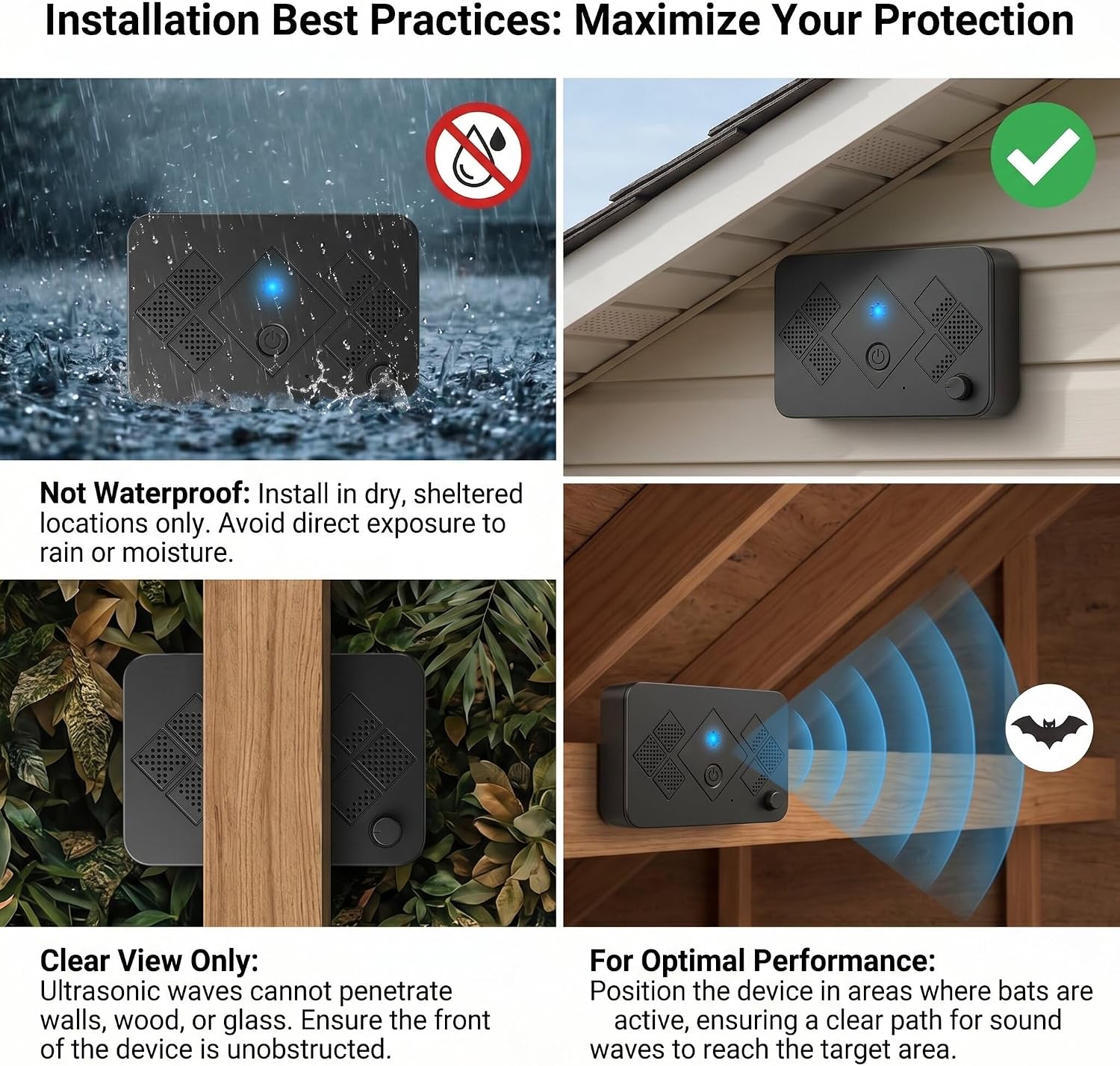 2Pack Upgraded Ultrasonic Bat Repellent for Attic & Eaves Battery Operated Bat Deterrent Device Indoor Outdoor Use,Bat Exclusion System Keep Bats Away from Garage, Porch & Roof Voids