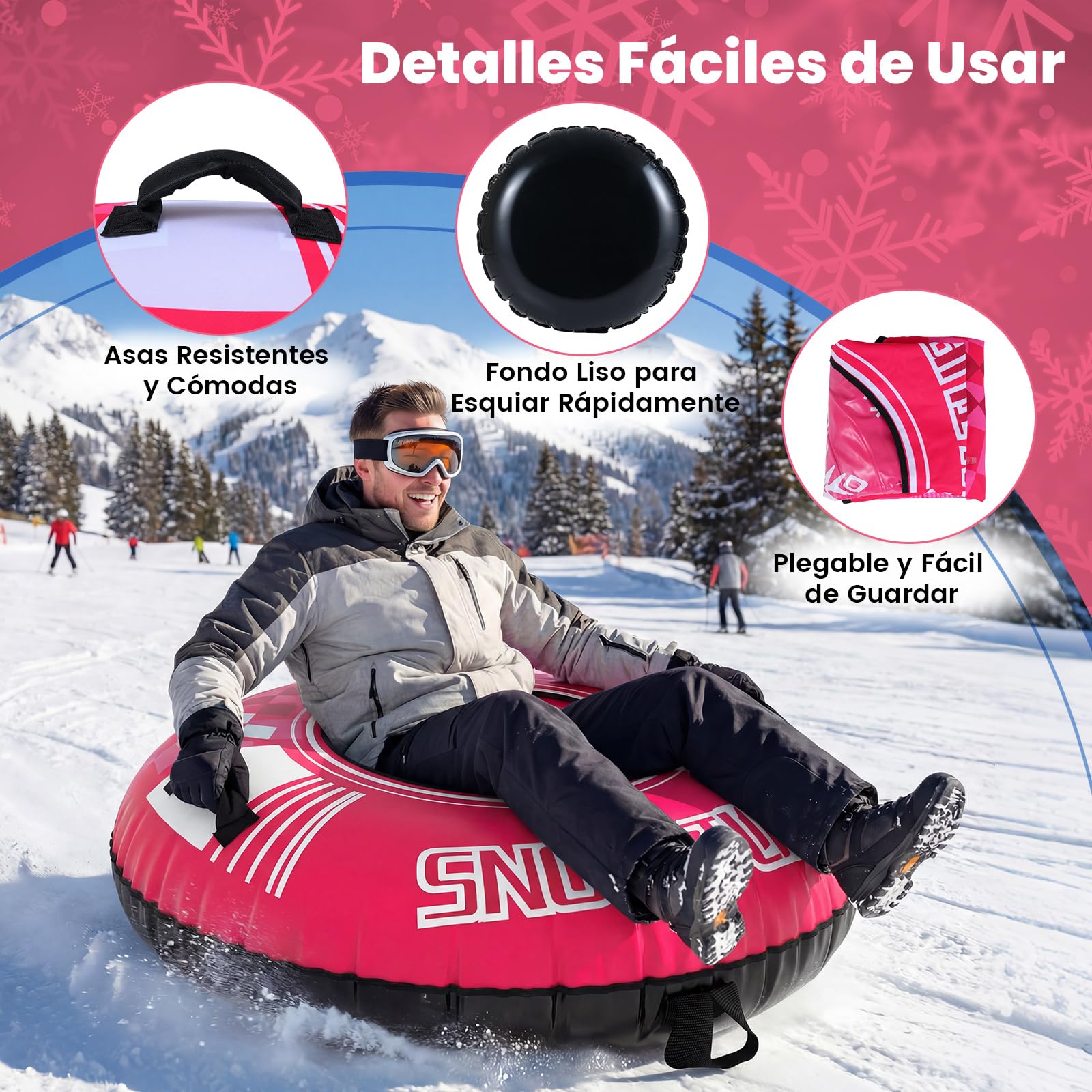 COSTWAY Trineo de Nieve Inflable 107 cm con Correa de Remolque Desmontable