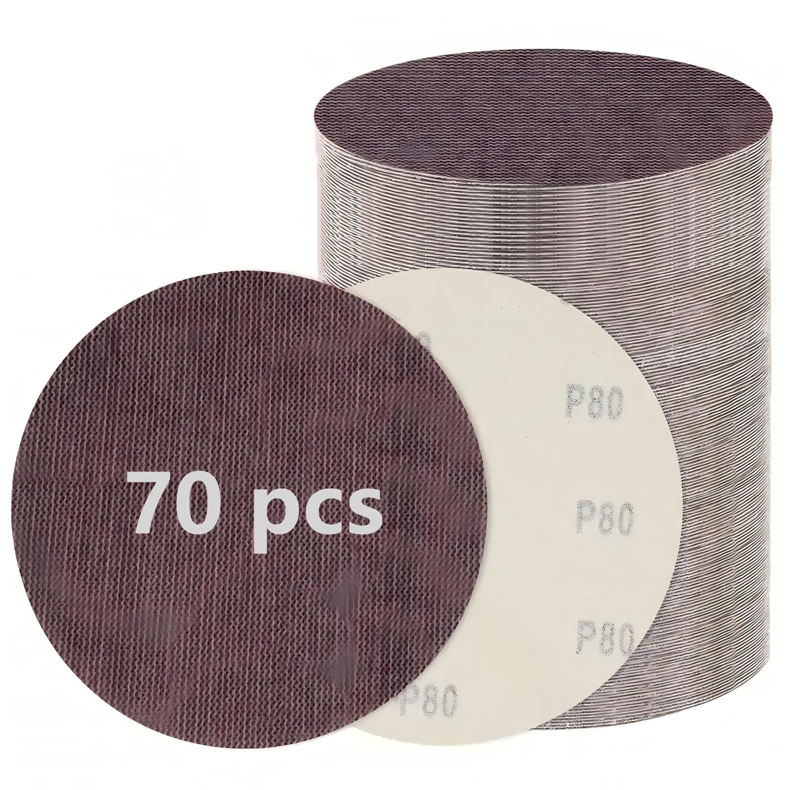Mesh Sanding Discs 125mm - 70Pack 5in Hook & Loop Round Sanding Pads 80-600 Grit, Dust Free & Anti-Blocking, Wet and Dry Sandpaper for Car Wood Furniture Floor Sanding Orbital Sander