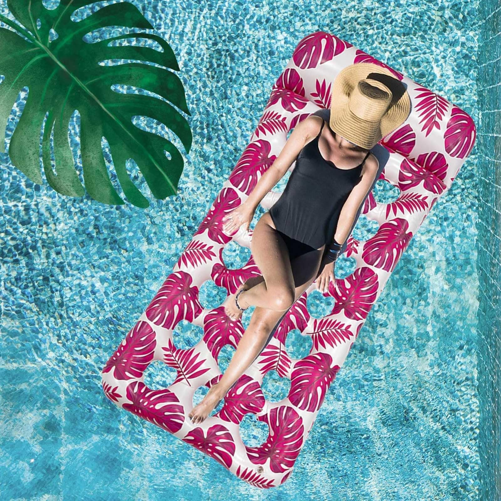 Hamacs de piscine gonflables pour adultes, chaise longue flottante 4 en 1 avec appuie-tête, hamac à eau en PVC, chaise flottante de piscine d'été, 165 × 83 cm