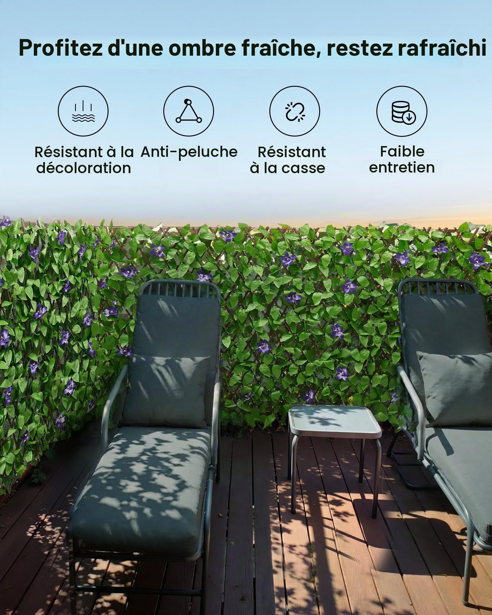 VEVOR Mur Végétal Artificiel Extensible 310x65 cm Haie Artificielle Panneau Feuillage Artificiel Lierre Brise Vue Balcon pour Décoration, Intérieur, Extérieur, Clôture de Jardin, avec 50 Serre-câbles