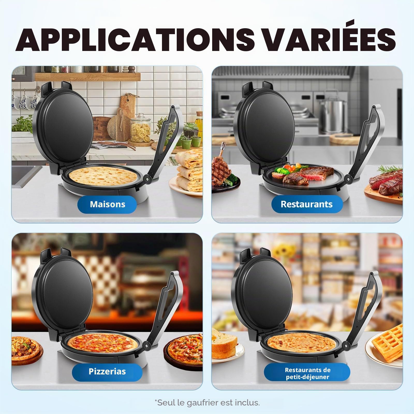 Roti Maker électrique avec chauffage double face, revêtement antiadhésif, thermostat réglable pour crêpes et pains plats