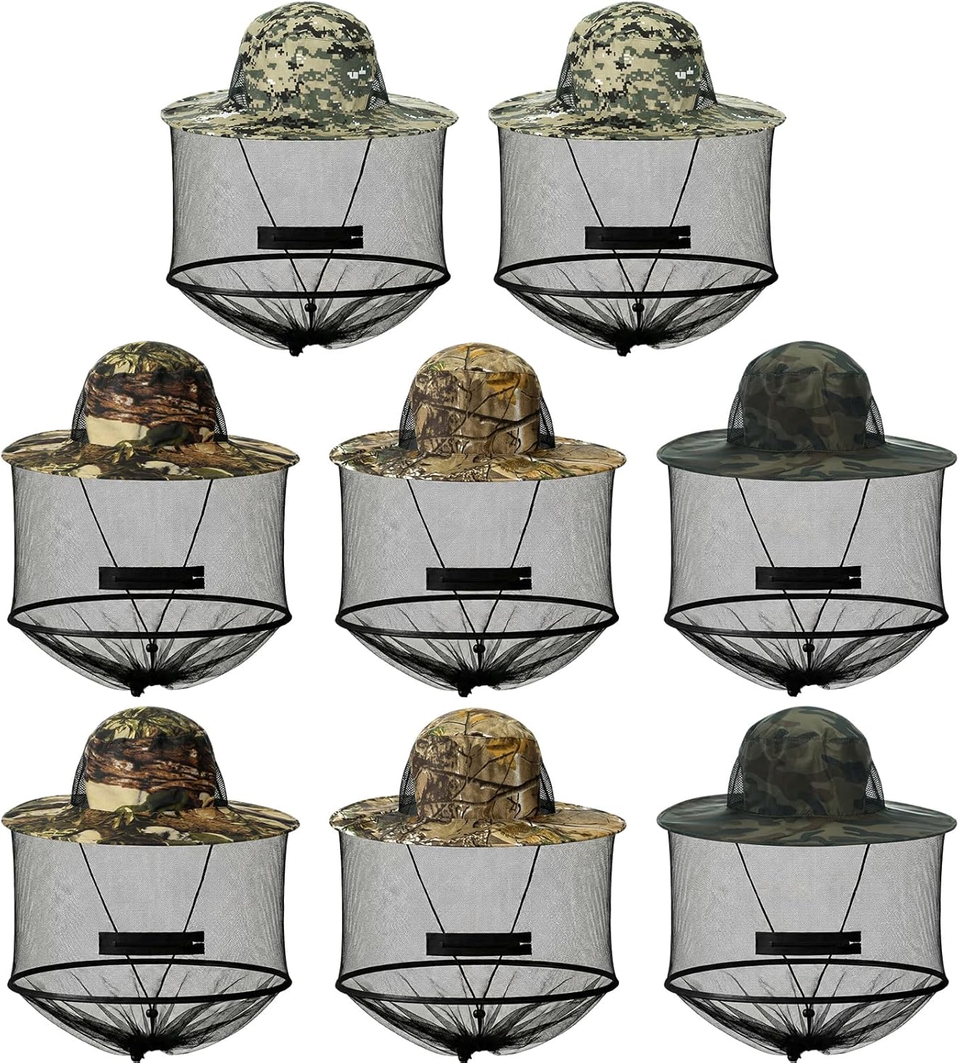 Sureio 8 Pcs Mosquito Head Net Hat Sun Hat Mesh Fishing Bucket Cap Garden Bug Cap Face Cover with Zipper for Men Women