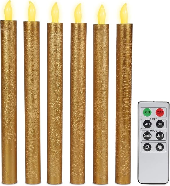 SA Products Tapper Candles  Flickering Effect with Remote and Timer  6 pcs Real Wax Flameless Candles  Warm LED Decoration  Stylish Design  Perfect for Christmas, Family Dinner, or Aniversary