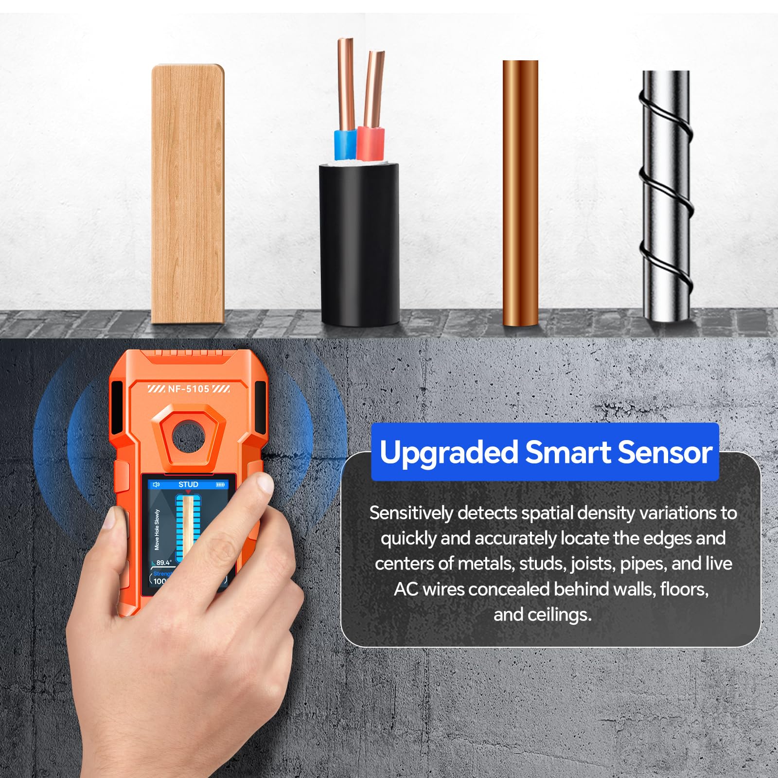 Herramienta de escáner de pared con chip inteligente y pantalla LCD, detector de vigas para el centro y el borde de madera, alambre de CA y metal, vigas de tubería