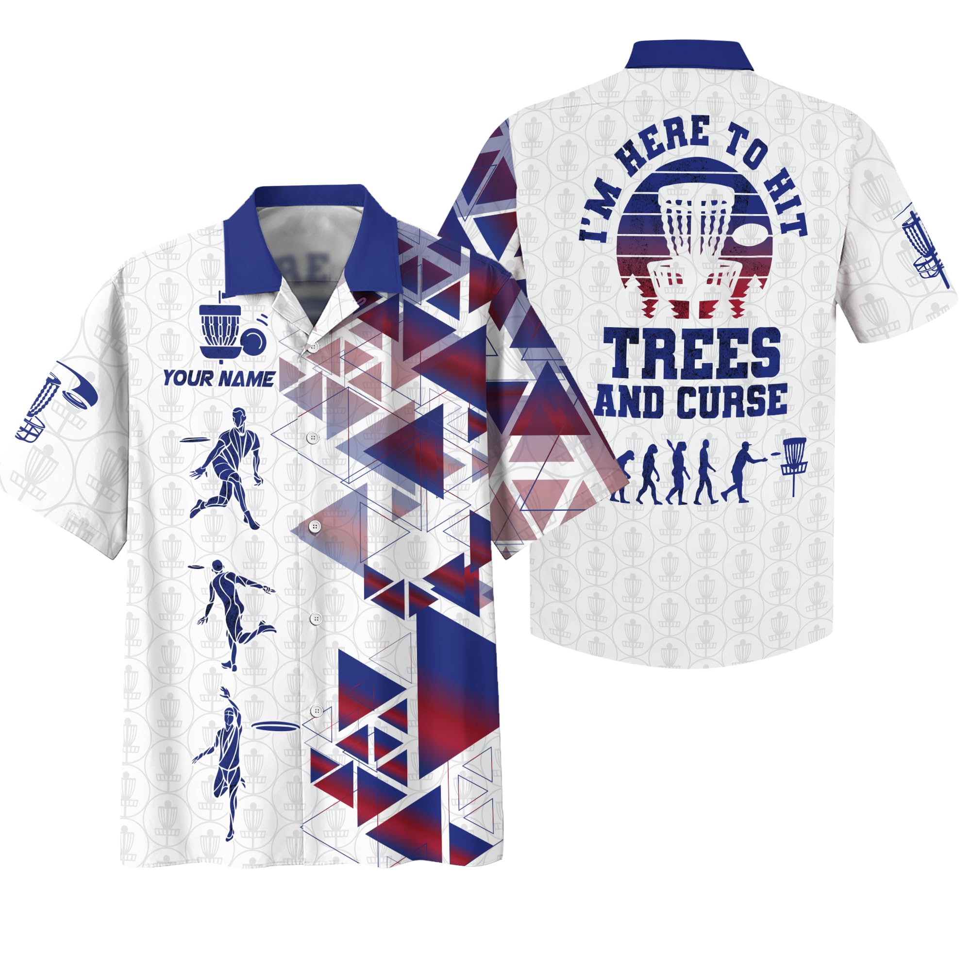 Casual Novelty Disc Golf Hawaii T Shirt Custom Geometric Disc Golf Basket Button Shirt Flying Disc Sport Hawaiian T-Shirt 5XL Multicolor