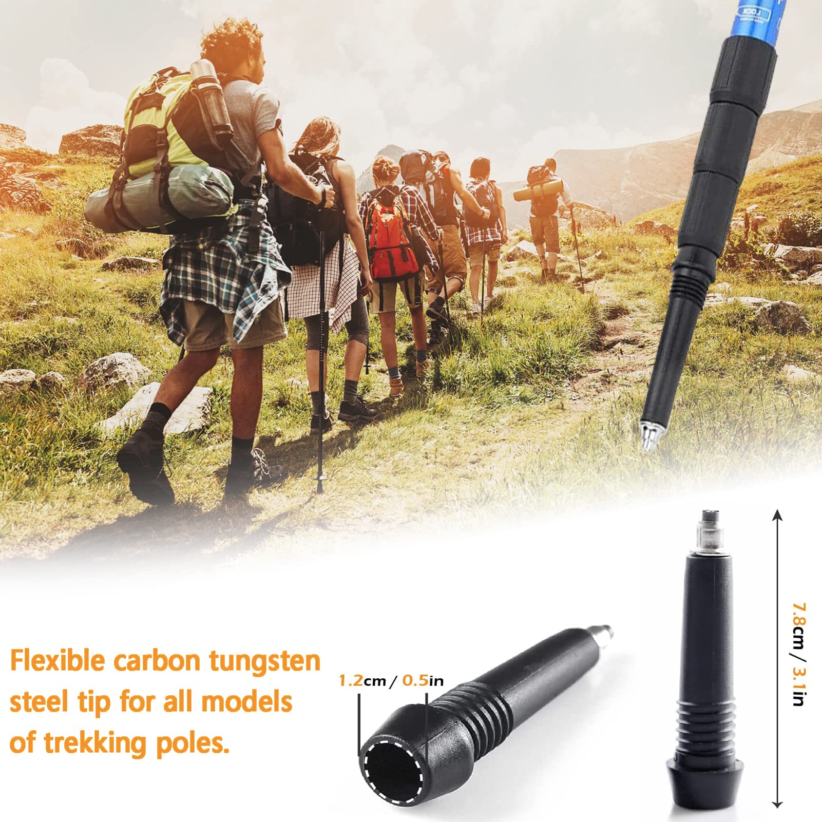 Punte universali per bastoni da trekking con punte in carburo per bastoni da trekking, confezione da 4 protezioni in gomma di ricambio per la maggior parte dei bastoncini da trekking standard