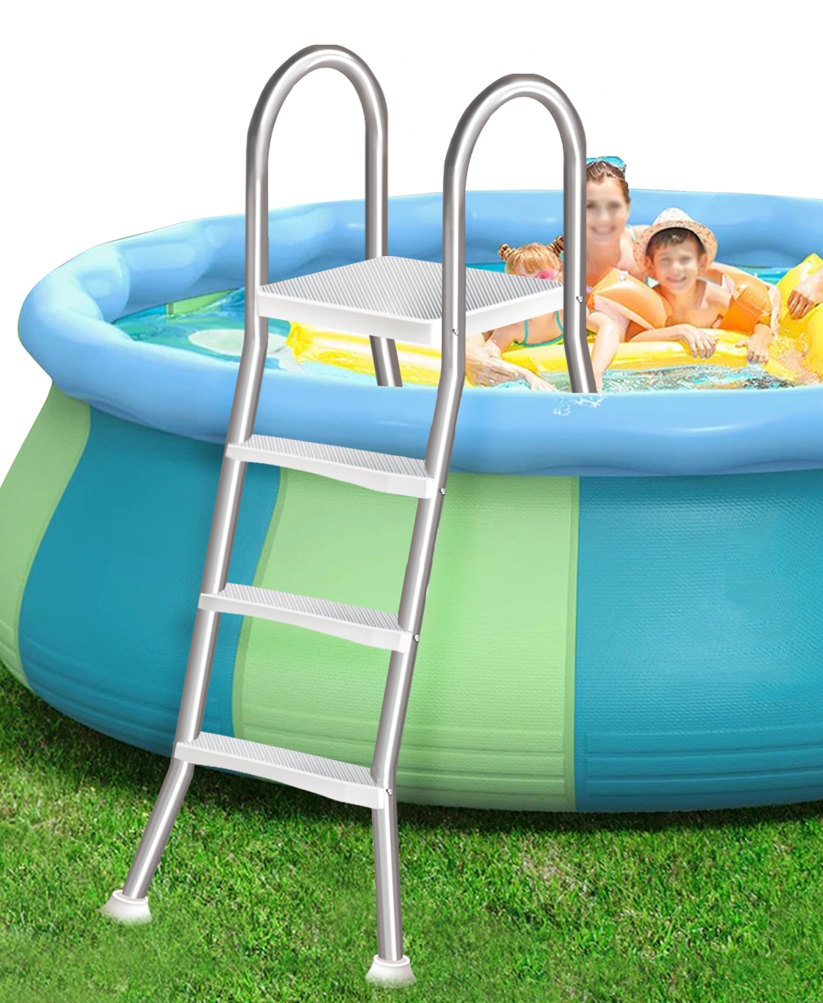 4 Step Pool Stairs Above Ground, Durable Stainless Steel Pool Ladder with Safety Double Handrails, Anti-Slip Steps, 250kg Load, for 135cm Outdoor Above Ground Pool