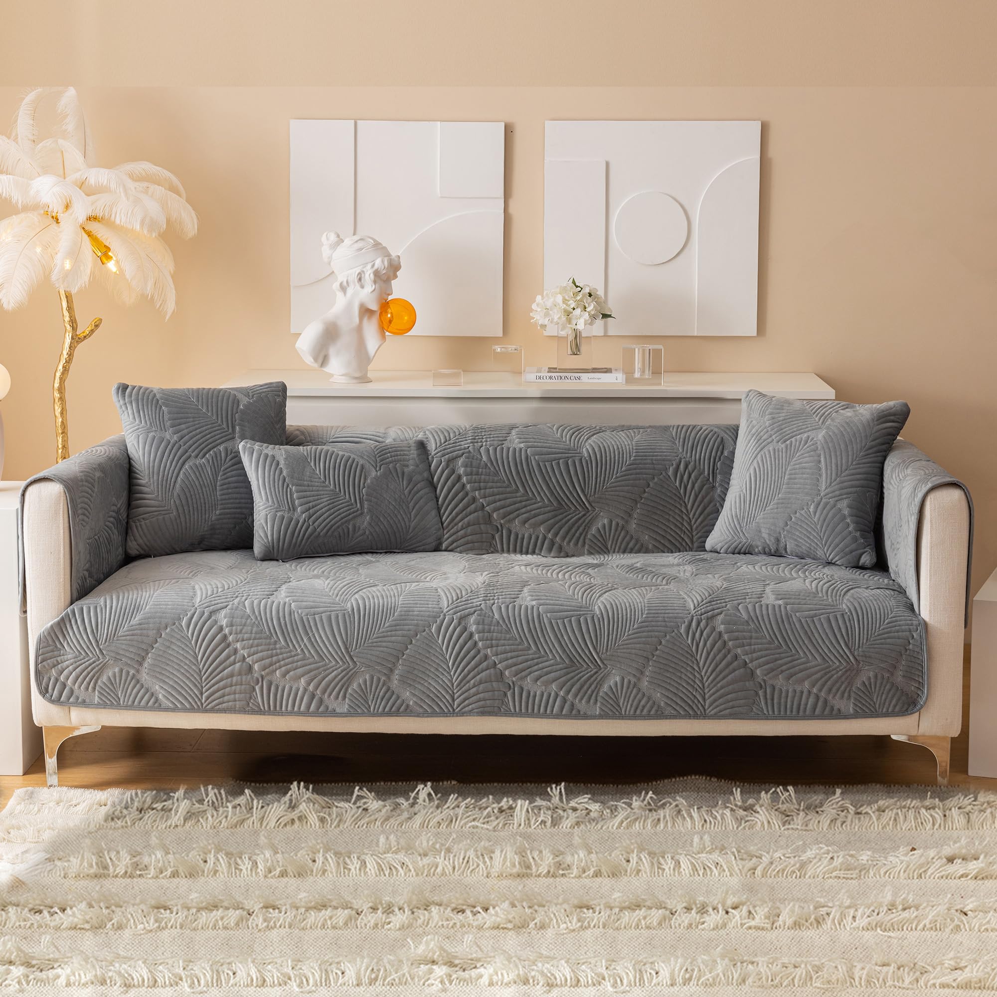 Nestiva Velvet Washable Sofa Covers, Non Slip Quilted Sectional Couch Covers Soft Wear Resistant Armchair Sofa Slipcover for Dogs, Children, Pets Furniture Protector