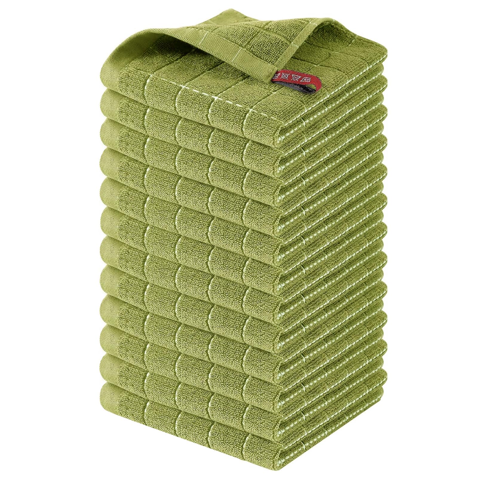 Homaxy 100% Cotton Terry Kitchen Dish Cloths, 12 Pack, Olive Green | Ultra Soft and Absorbent, Suitable for Drying and Washing Dishes