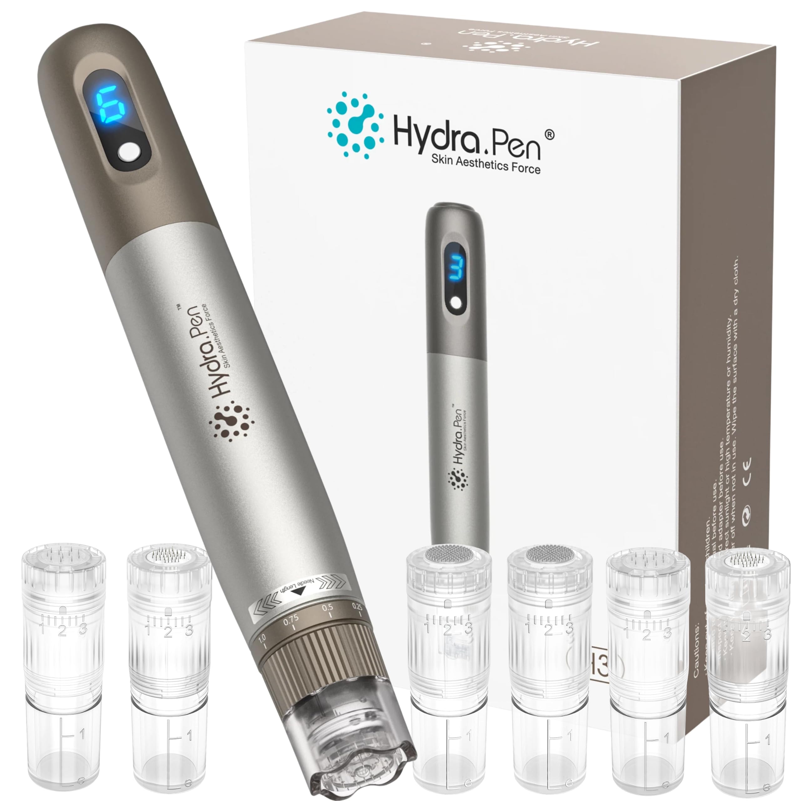 Hydra. Pen H3 Microneedling Pen mit 6 Patronen, 3ml Serum Applikator, 6 Stufen, Typ-C Aufladung, Heim- und Salon Beauty Hautpflegegerät Derma Pen Geschenk für Gesicht Körper Pflege Haar Bart Wachstum
