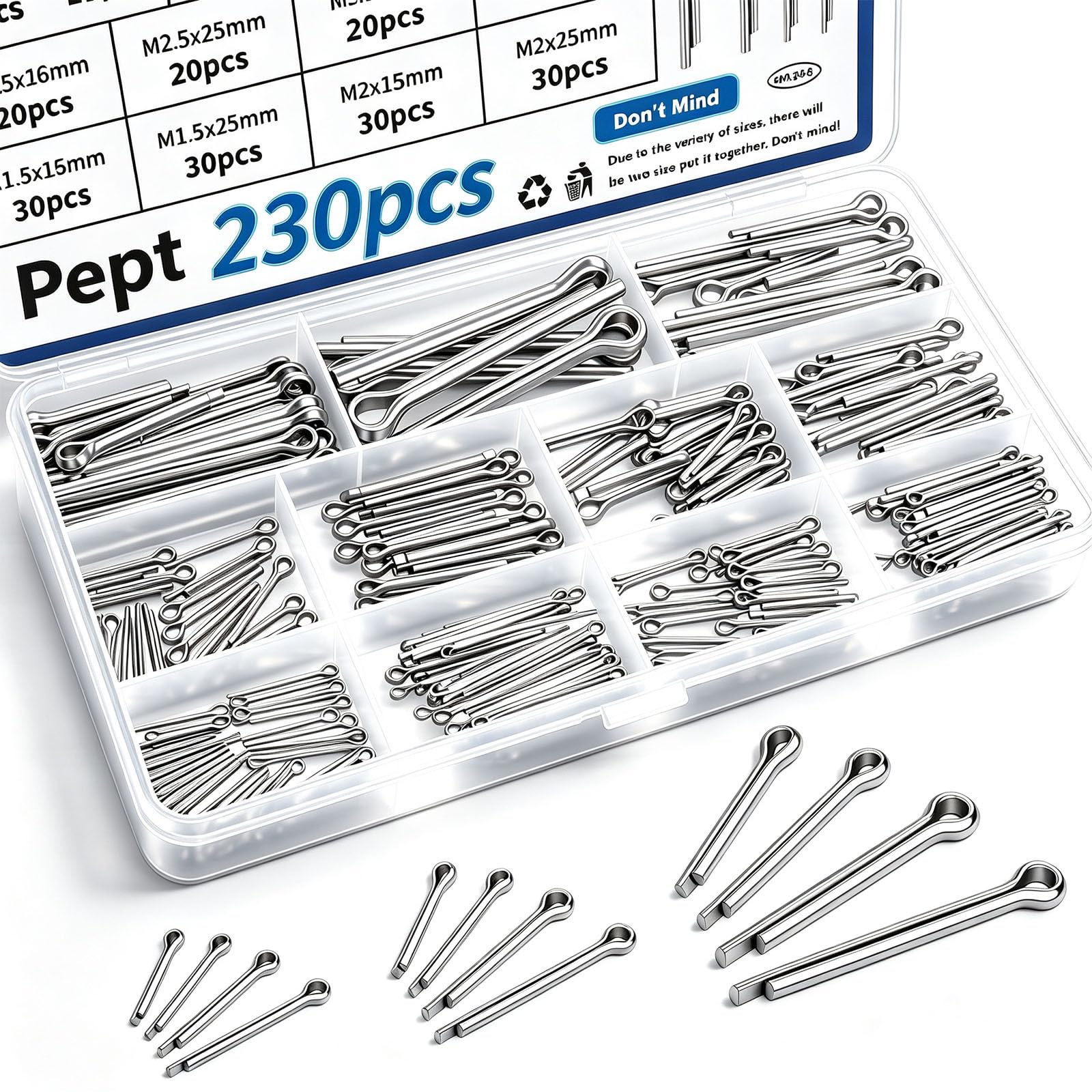 Clevis Pin Assortment Kit - 132 Stainless Steel Pins -15