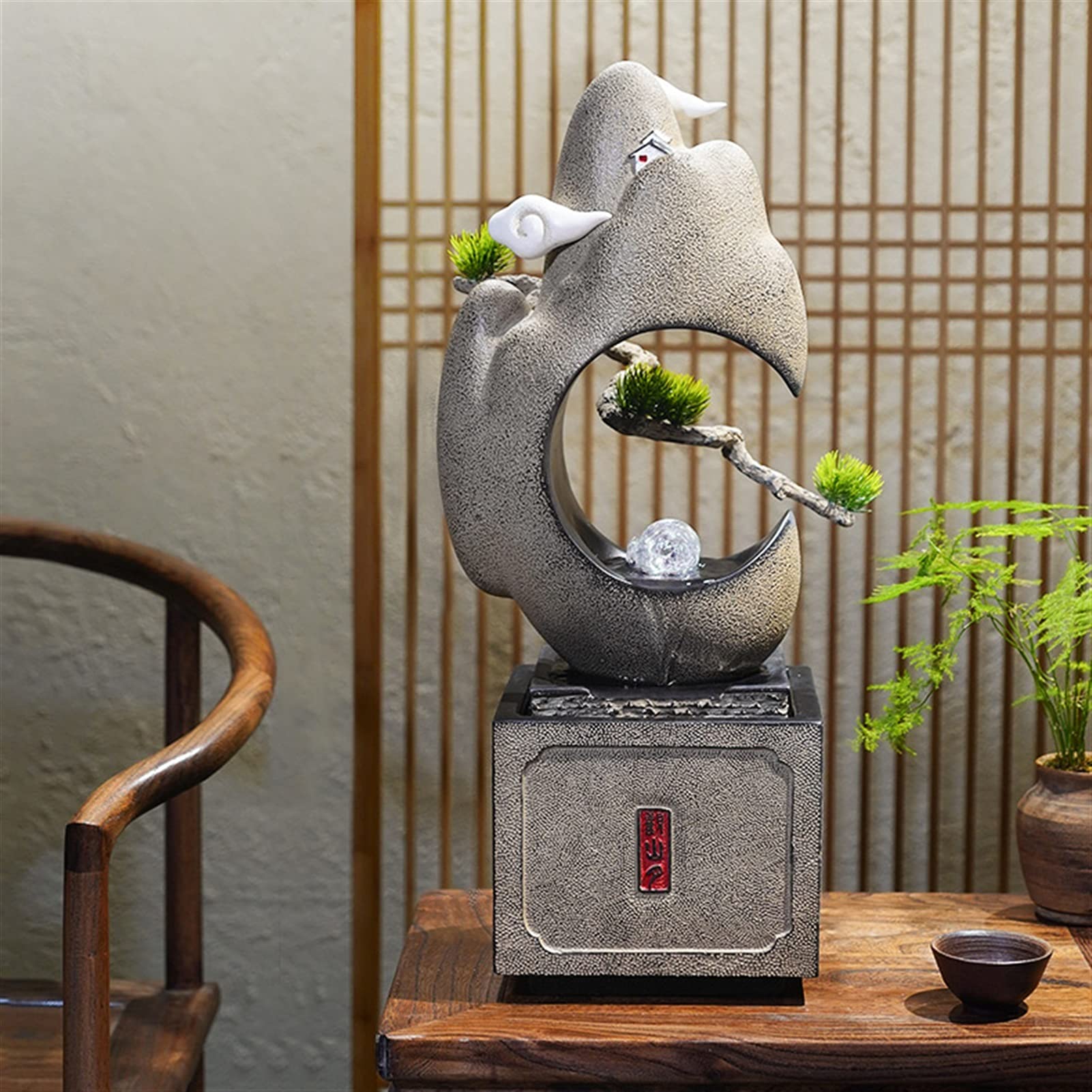 Amazon.co.jp: 卓上噴水 回転屋内水の噴水と雨水禅台車滝と落ち着いた