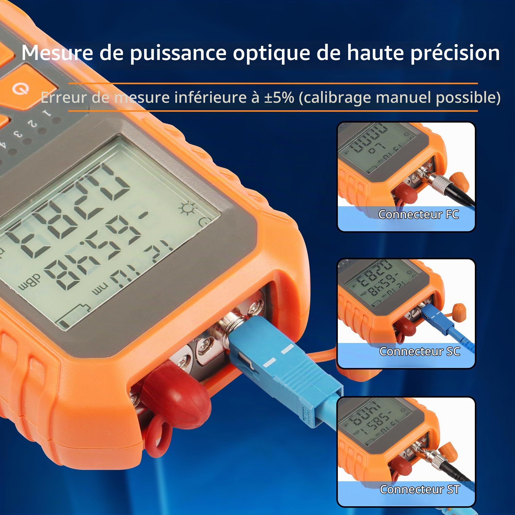 SinLoon Compteur de puissance fibre Testeur optique Testeur portable de câble réseau FC/SC/ST Interface universelle Localisateur visuel de défauts