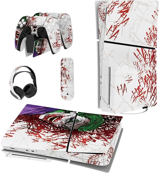 playvital Autocollant Protection pour ps5 Slim Standard Console, Sticker Skin pour ps5 Manette & Télécommande & Casque & Station de Charge,Disc Edition-Clown Hahaha - 1