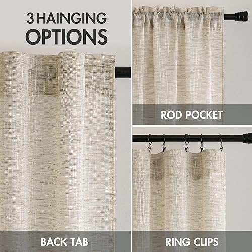 Miniatura 3 de MIULEE Cortinas de lino de 84 pulgadas de largo para sala de estar, bolsillo para barra, pestaña trasera, mezcla de lino grueso, mezcla de lino