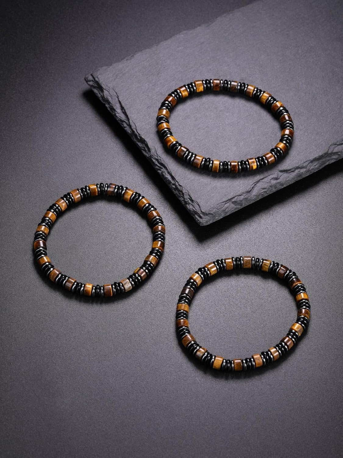 Top Plaza Triple Protection Bracelet for Men Tiger Eye Black Obsidian Hematite Bracelet Natural Handmade Gemstone Beaded Bracelets Balance Meditation Jewelry Christmas Gifts - Image 4