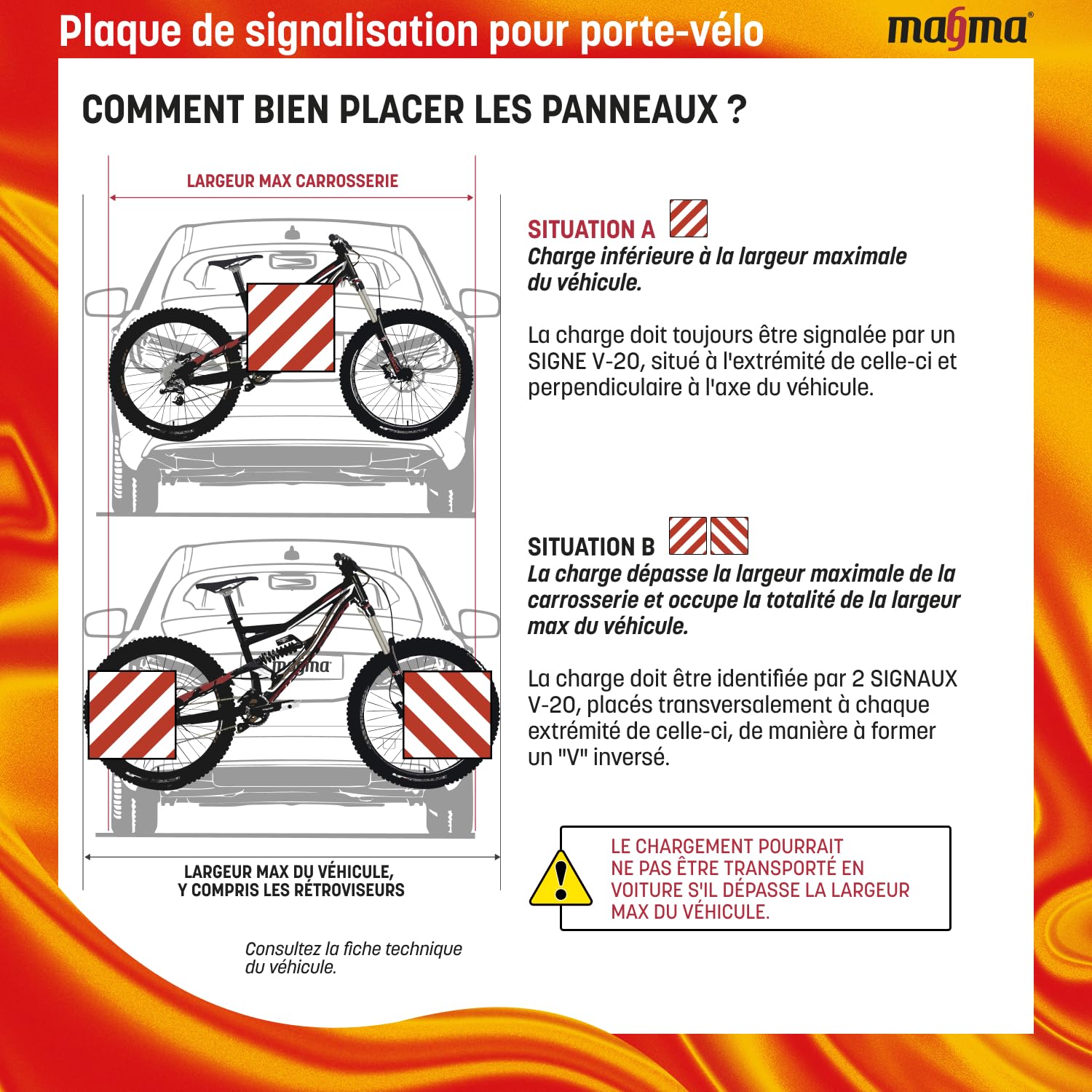Magma Panneau de Signalisation Espagnol et Italien 2 en 1 pour Porte vélo ou Moto, Caravane, remorque, Voiture | Signal de Sécurité Réflecteur Catadioptre | Homologué Italie Espagna | Rouge Blanc (1)