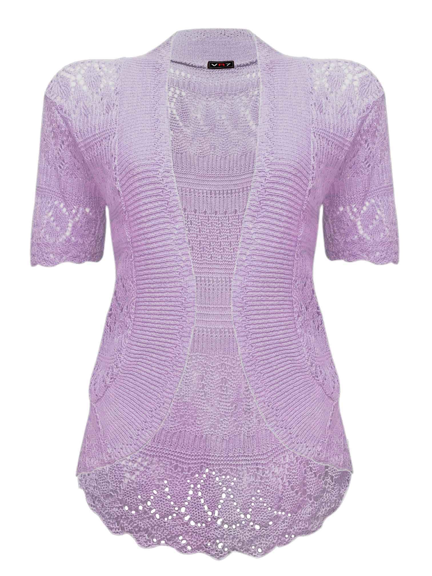 Vr7 Women's Lilac Bolero Cardigans For Shrugs Light Weight Short Sleeves Knitted Shrug Crochet Lace Cardigan Cotton Summer Kimono Jackets Uk Casual Cropped Bolero For Evening Dress