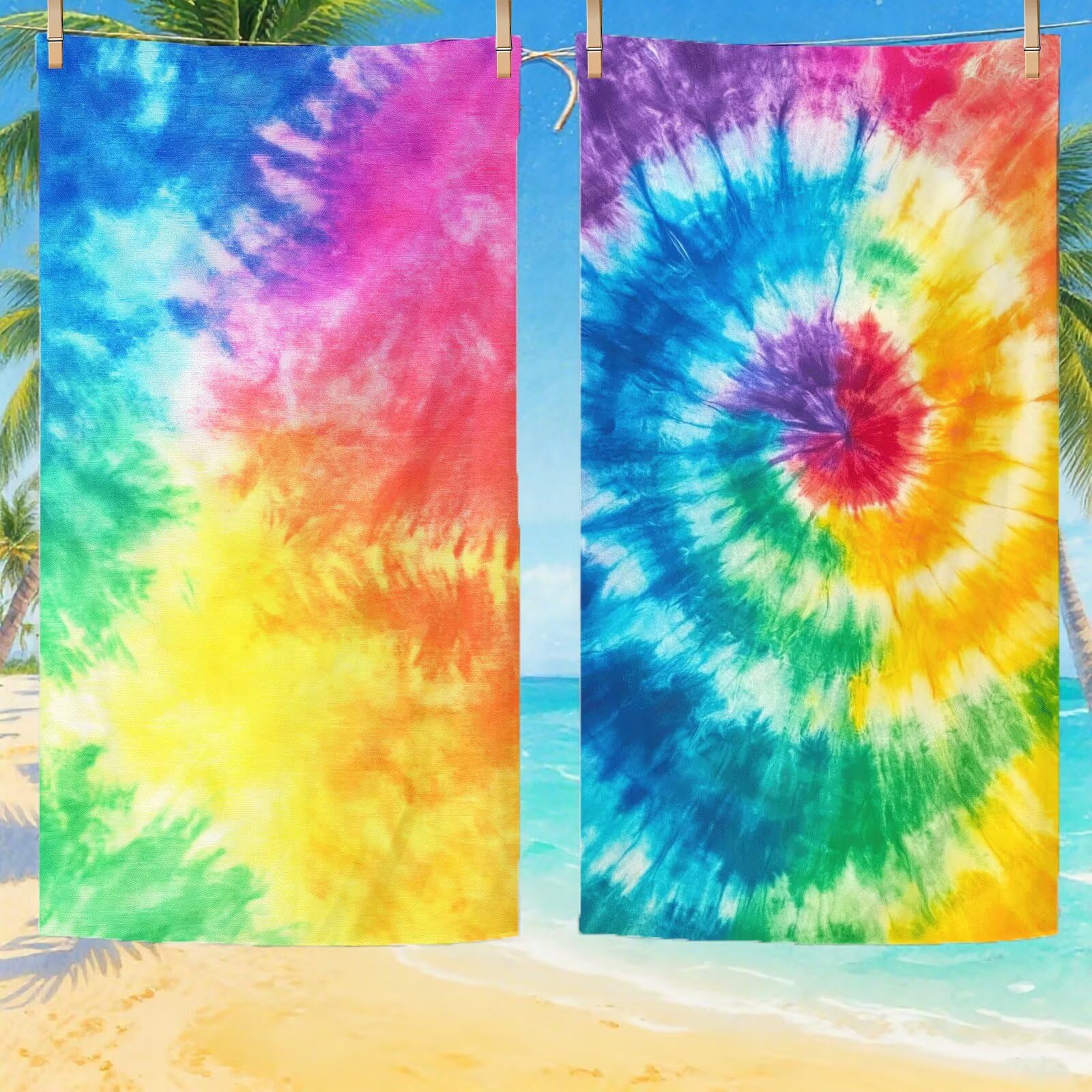 Serviette Plage Rêve Motif, Serviette de Plage XXL 100x180 avec Sac, Serviettes de Bain Microfibre Séchage Rapide Anti-Sable Absorbante Fonction pour Bain, Sport, Voyages, Sauna, Piscine Q-734