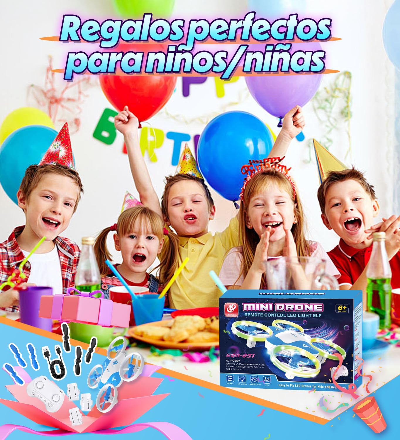 Korffe Mini Dron Para Niños De 6, 7, 8, 9 Y 10 Años, Avión Teledirigido De Juguete Para Niños Y Principiantes Con Luces Led, Ideal Para Interiores Y Exteriores, Ideal Como Regalo Para Y Niñas