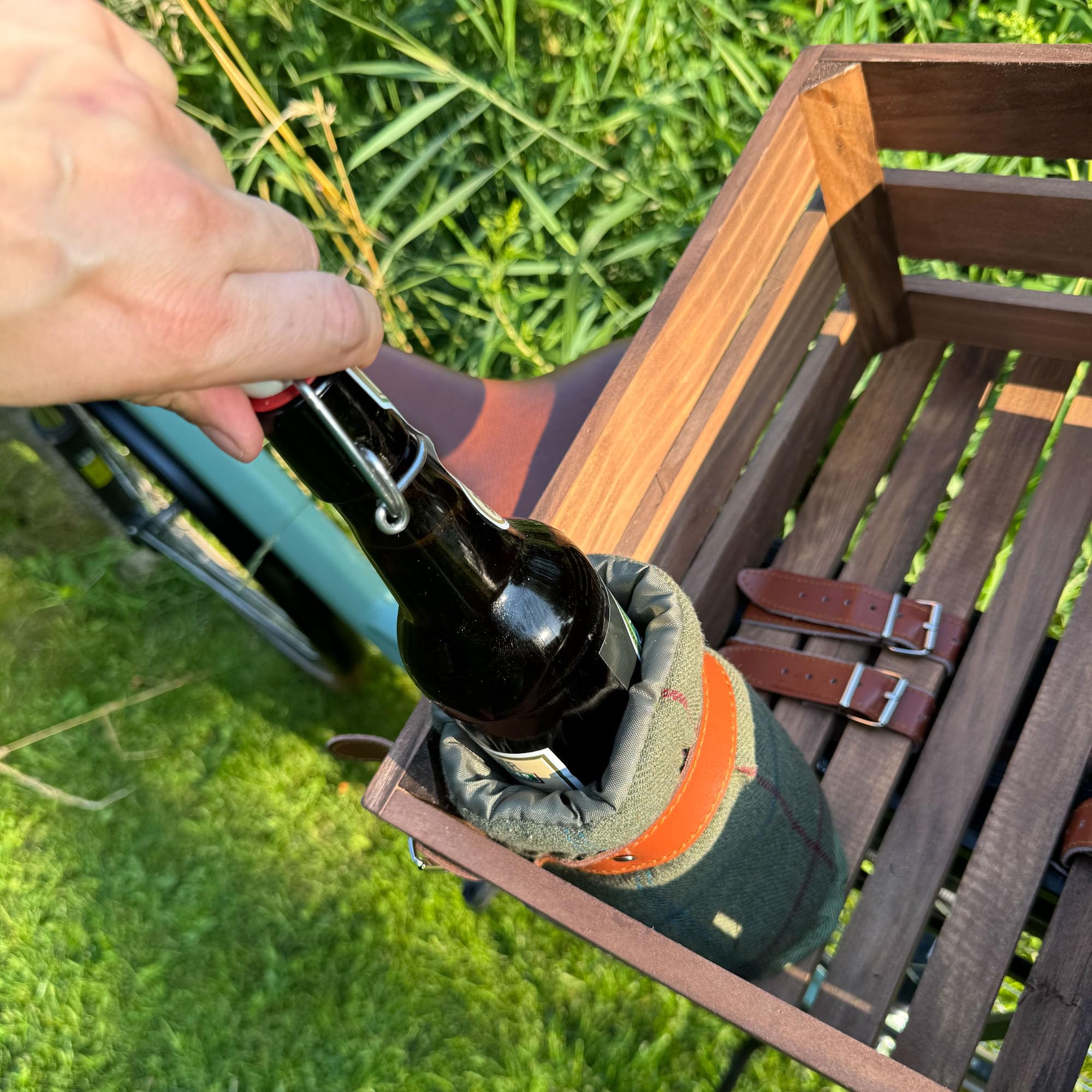UNUS Fahrradkiste Fahrradkorb Holzkiste für hinten mit Picknickdecke und Flaschenhalter