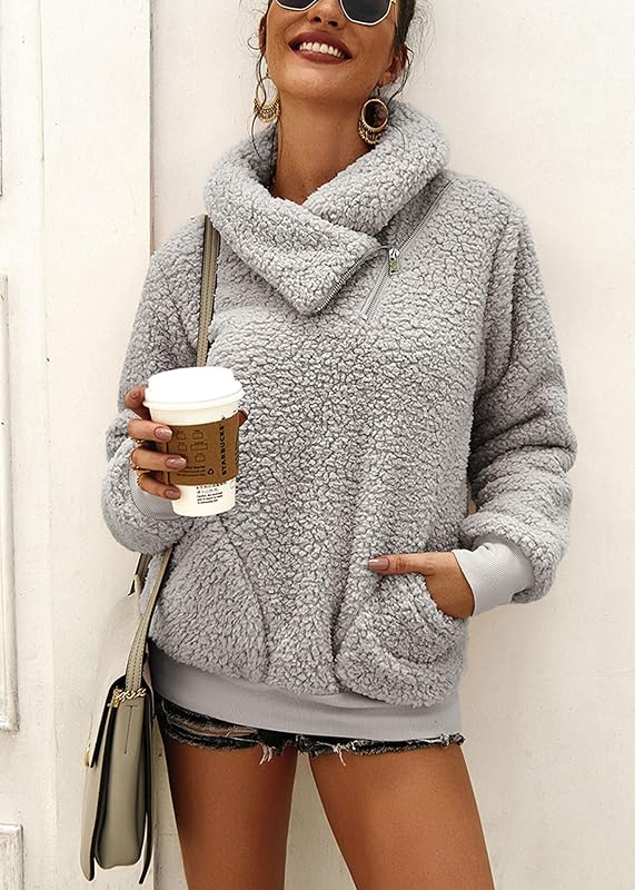 KIRUNDO Sherpa Pullover Womens Fleece Zip Sweatshirt – Sherpa fleece zip sweatshirt