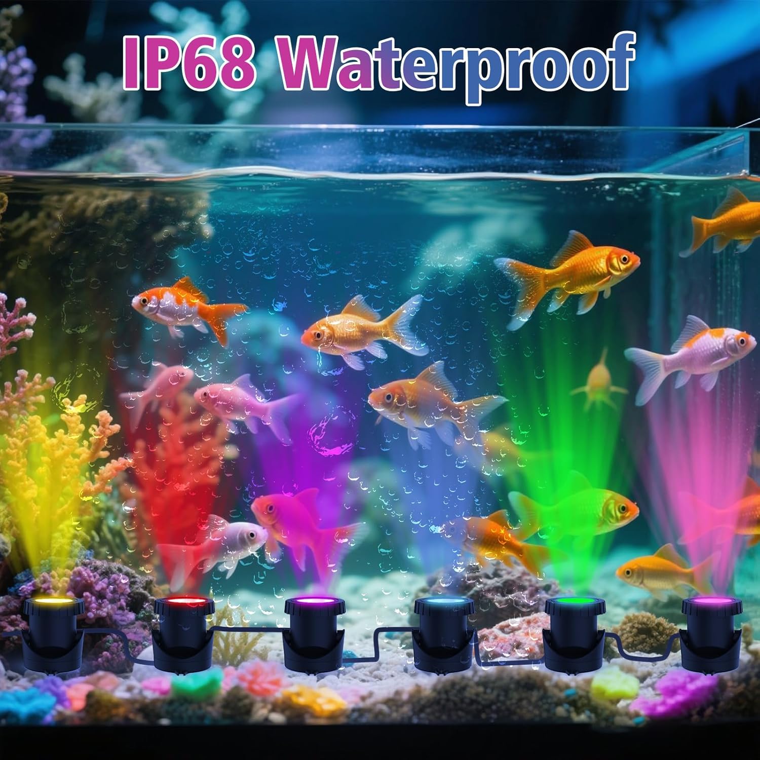 T-SUN Color Changing Pond Lights LED Underwater Fountain Lights with Bluetooth APP Control, IP68 Waterproof Submersible Spotlight for Aquariums, Fish Tanks, Pools, Garden and Yard Ponds (Set of 6)