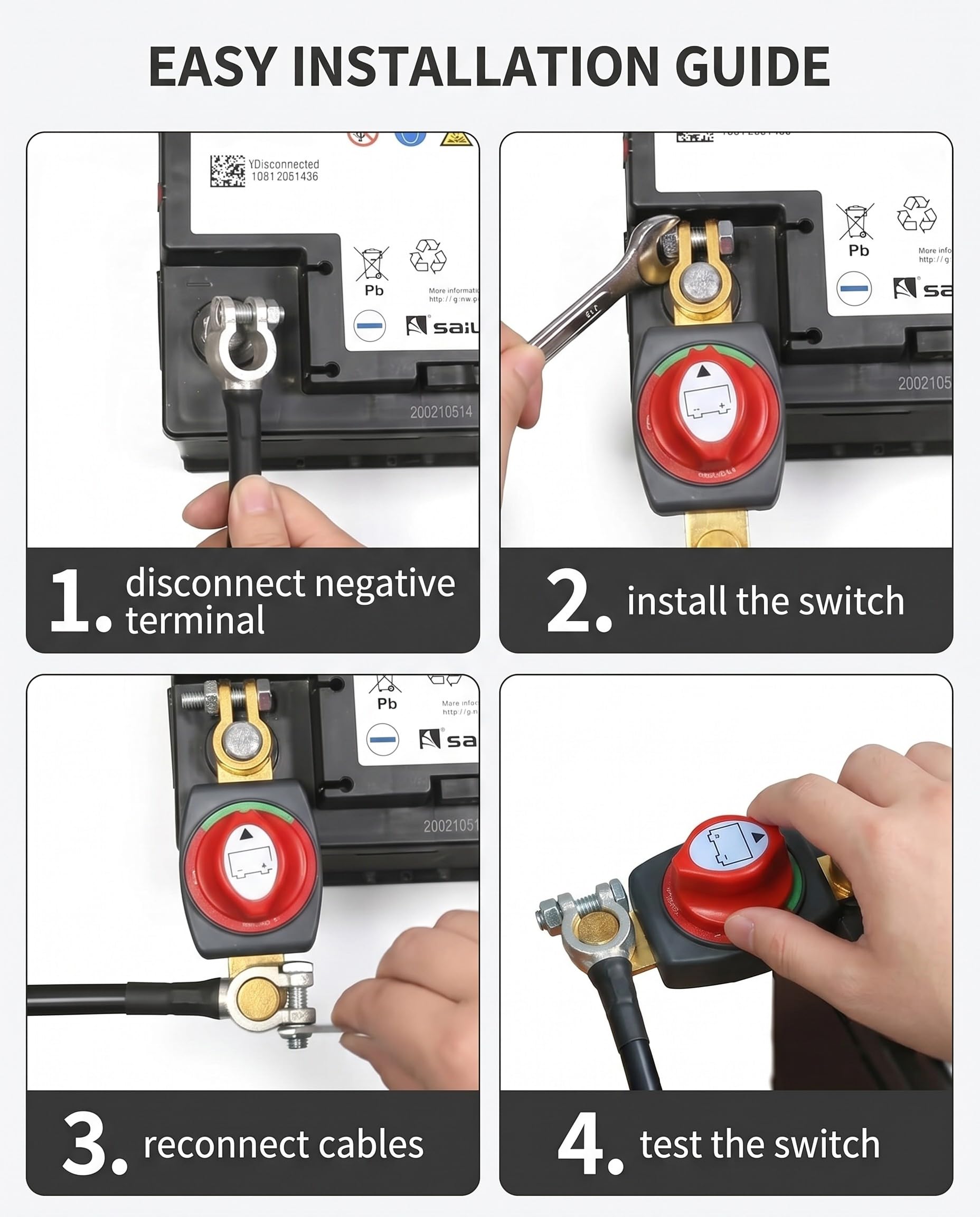 Staccabatteria 12-48V Impermeabile per Auto Moto Camion Barca. Isolatore sicurezza, evita scarica e furto veicoli.