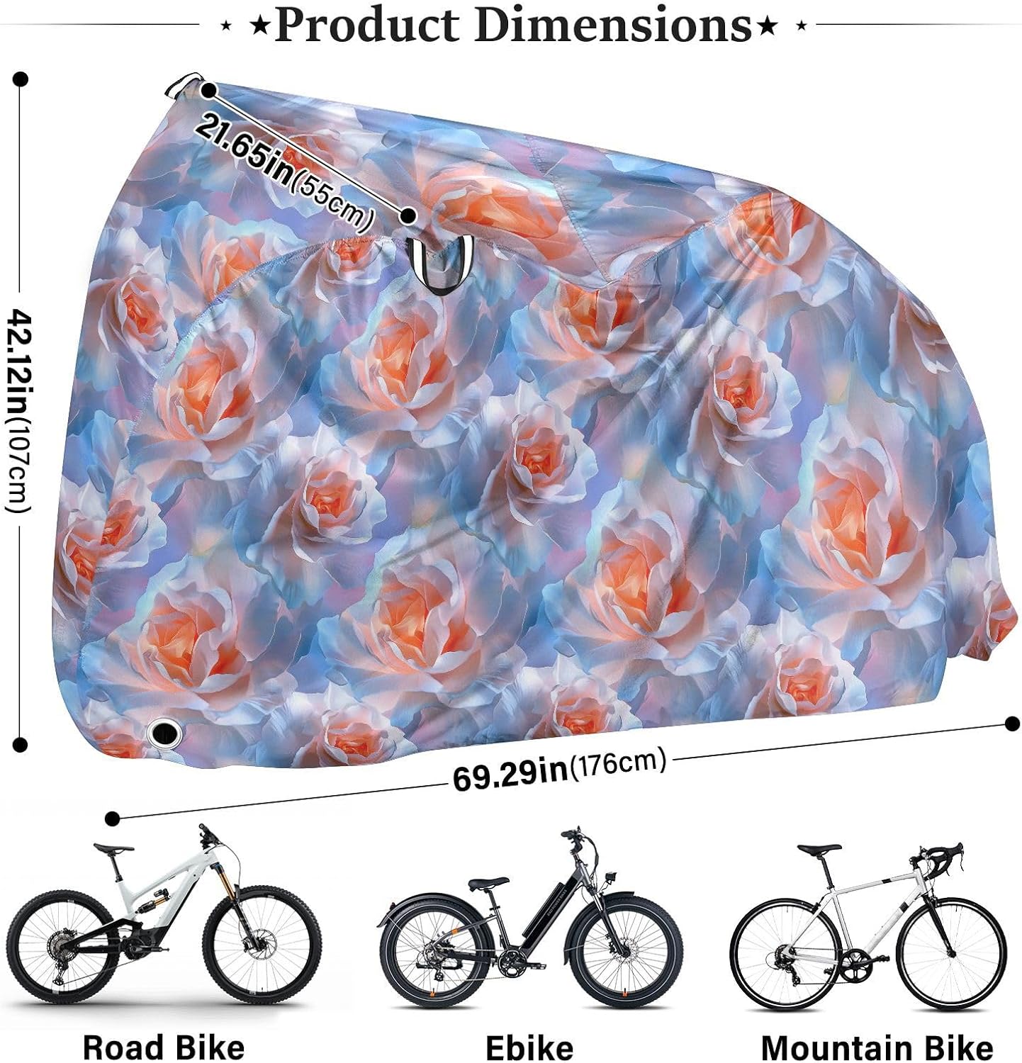 ALAZA Dreamy Rose Flowers Abstract Bike Cover Waterproof Outdoor Ebike Bicycle Covers Tarp Protection for 1/2 Bikes, Sun UV Dust Wind Proof