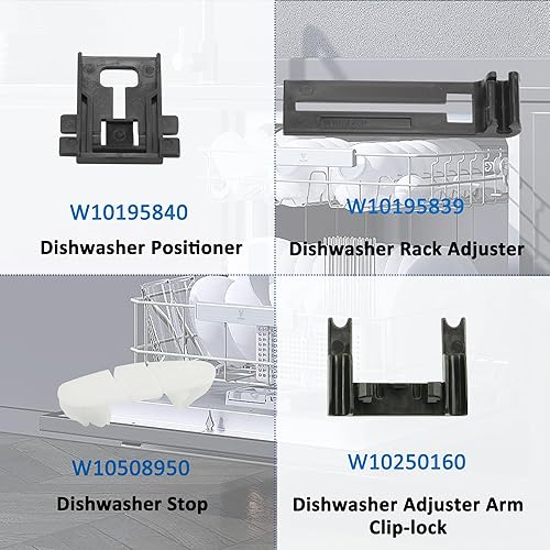 Miniatura 5 de Paquete de 2 piezas de ajuste de rejilla superior para lavavajillas W10350376 con piezas superiores W10195840 y W10195839 y W10250160 y W10508950